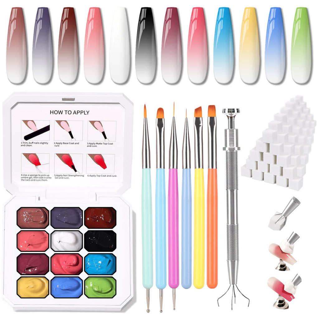 Karroy Sponge Pat Gel Nail Polish Palette – 12-Color Ombre Set, UV/LED