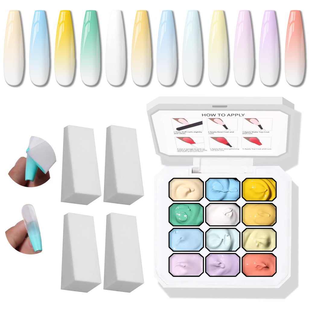 Karroy Sponge Pat Gel Nail Polish Palette – 12-Color Ombre Gel Kit (No Wipe)