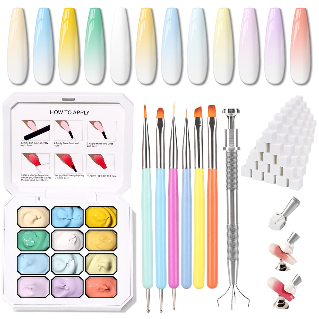 Karroy Sponge Pat Gel Nail Polish Palette – 12-Color Ombre Gradient, No-Wipe, UV/LED Cure (Set 01)