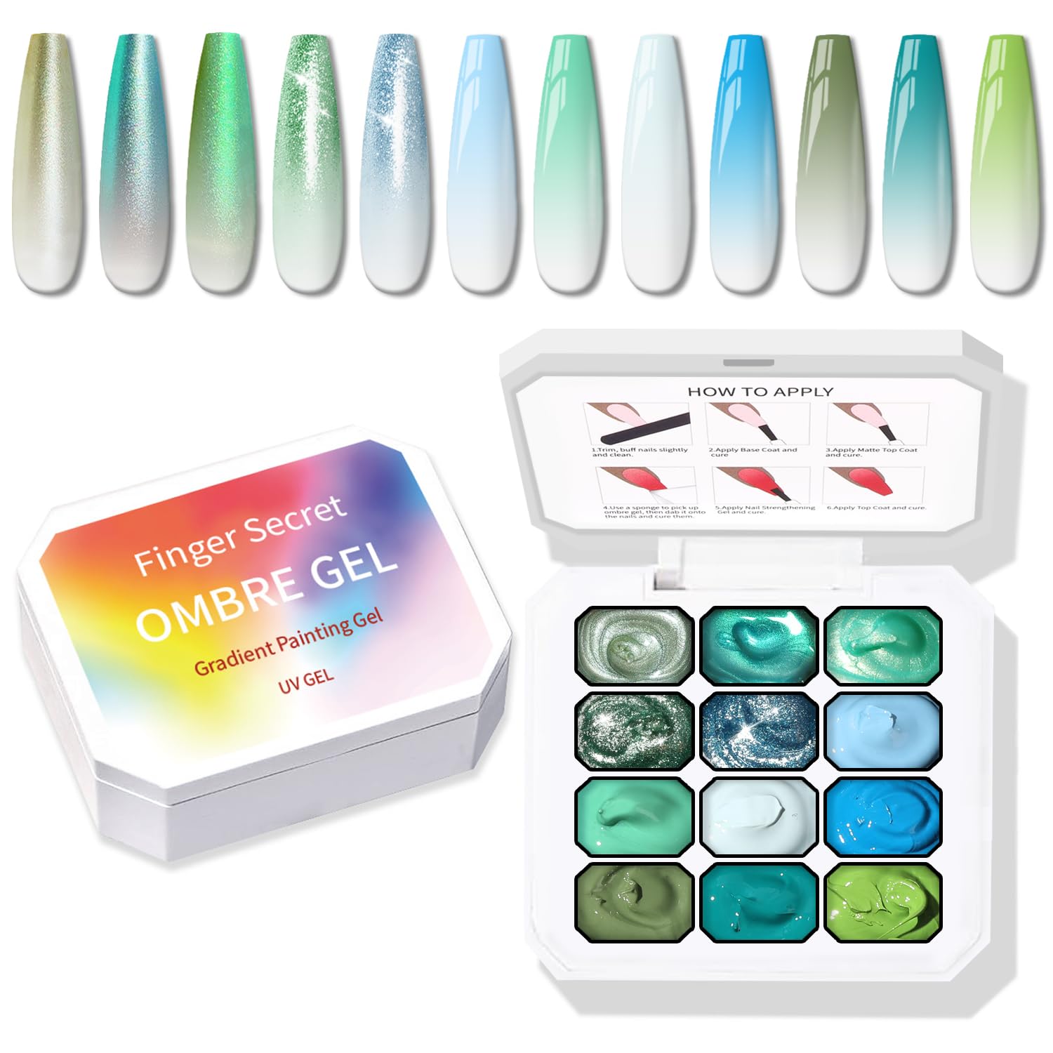 Karroy Sponge Pat Gel Nail Polish Palette – 12-Color Ombre Gradient Gel, No Wipe, UV/LED Cure