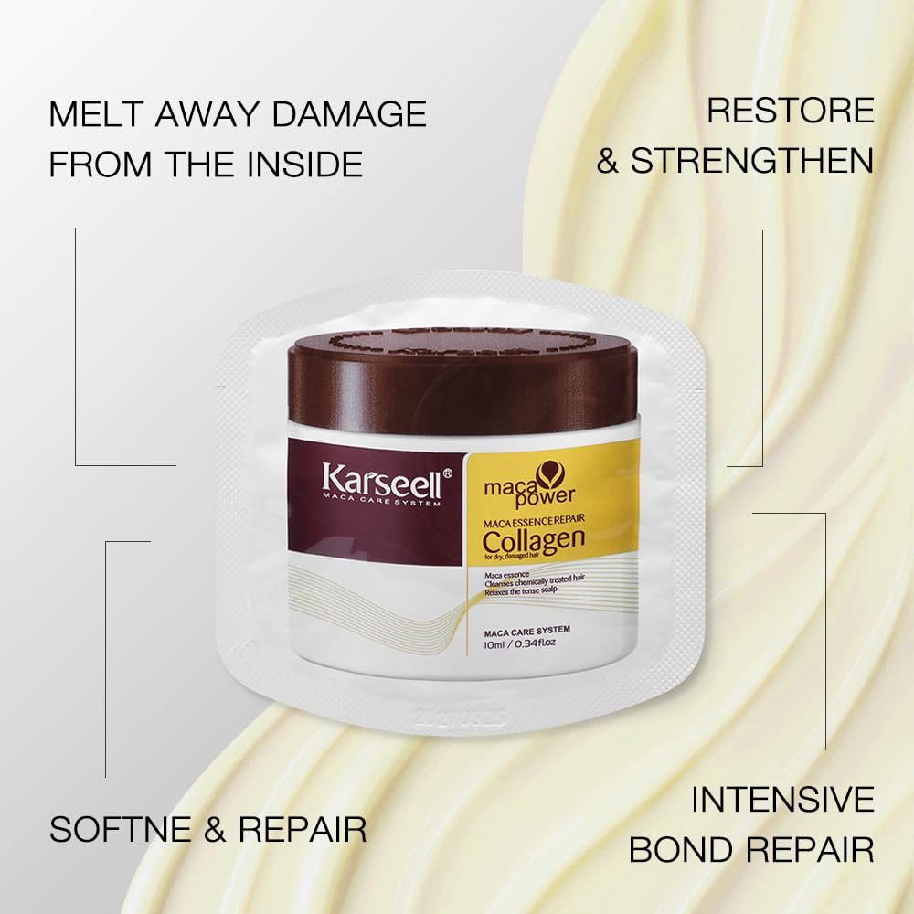 Karseell Collagen Hair Mask - Deep Repair with Argan Oil for All Hair Types (10ml, 24 Packs)