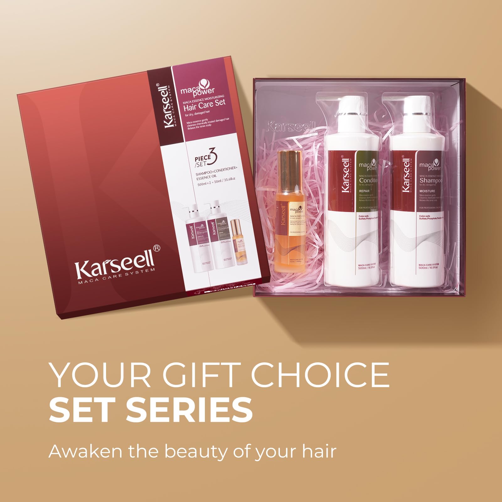 Karseell Collagen Hair Treatment Set – Shampoo, Conditioner & Hair Oil for Dry, Damaged Hair | All Hair Types | 2x16.9oz + 1.69oz