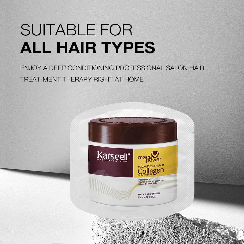 Karseell Collagen Hair Mask - Deep Repair with Argan Oil for All Hair Types (10ml, 24 Packs)