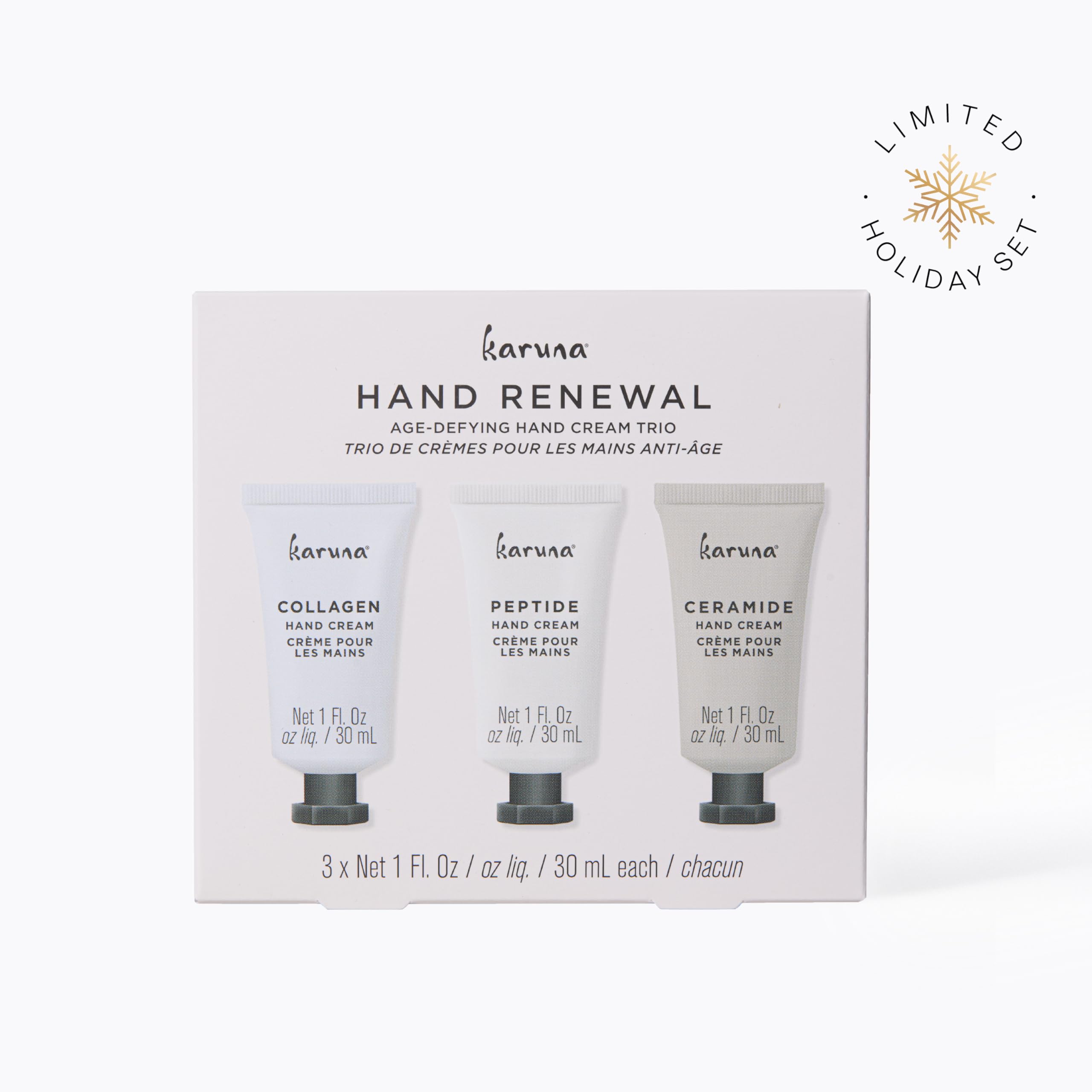 Karuna Age-Defying Hand Cream Trio – 3 x 15ml Hydrating Hand Renewal Gift Set