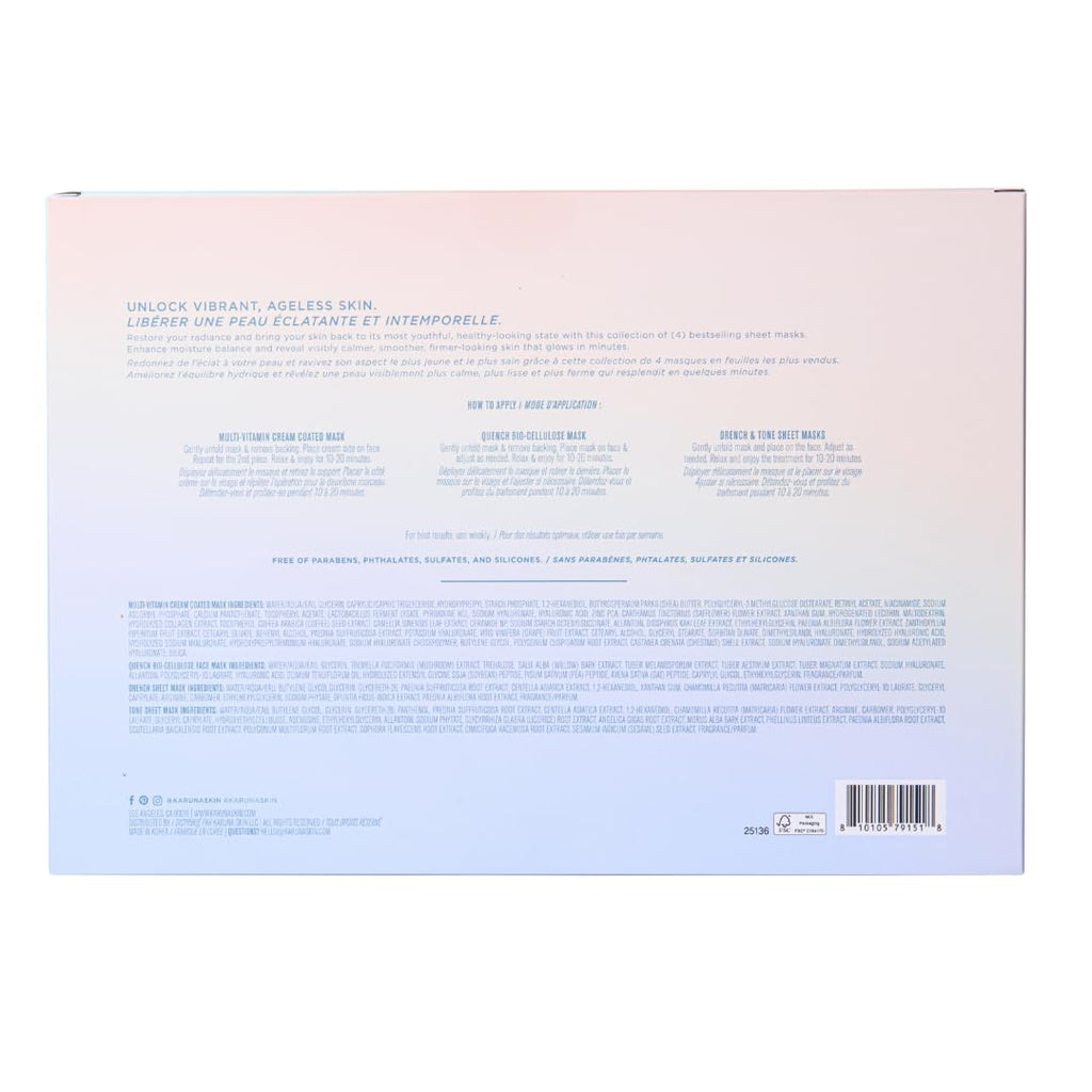 Karuna Ultimate Age-Defying Sheet Mask Essentials Set – 4-Pack (Drench, Tone, Quench, Multi-Vitamin)