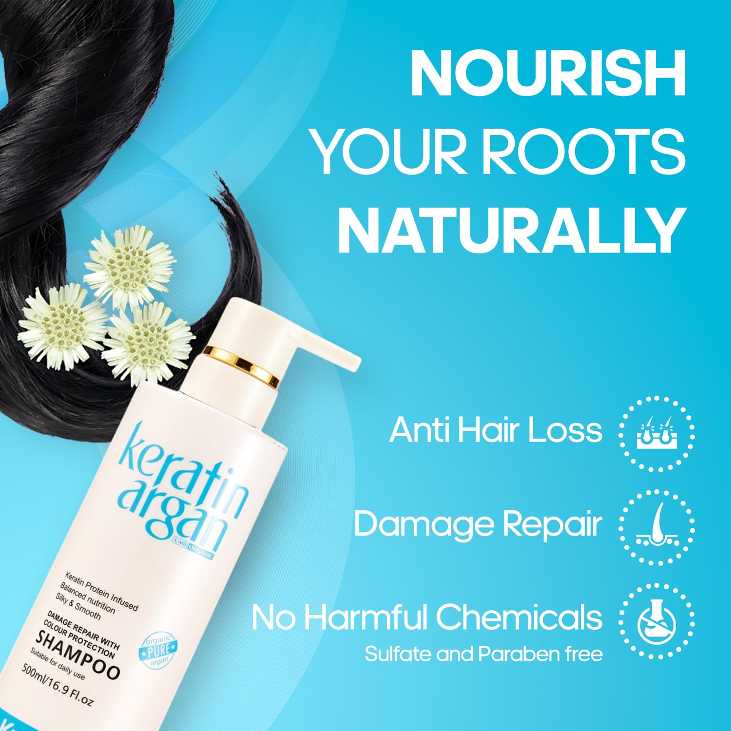 Karvannall Keratin Shampoo with Argan Oil – 16.9oz (500ml) | Damage Repair, Color Protection, Sulfate & Paraben Free