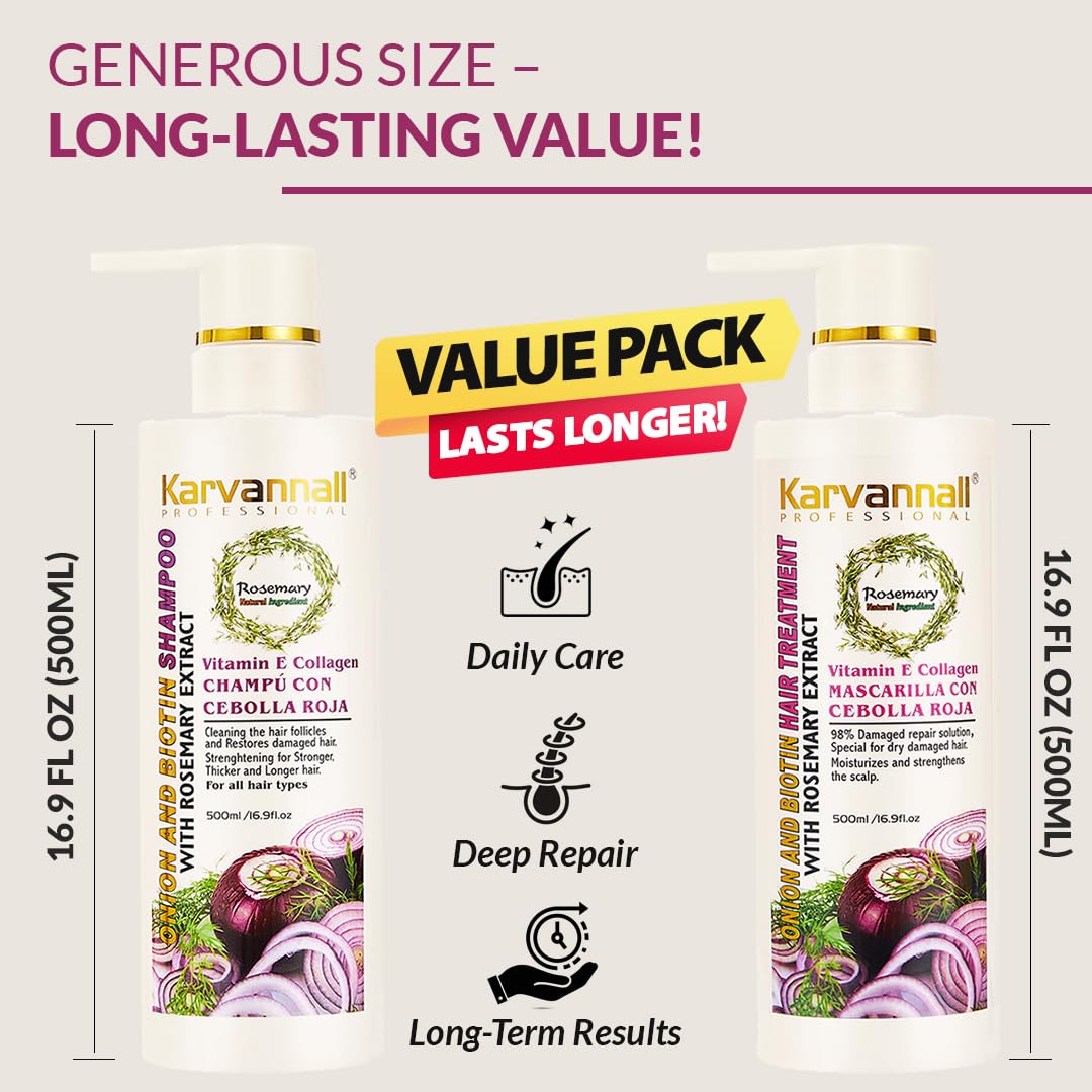 Karvannall Rosemary Biotin Shampoo & Hair Mask Set – Anti-Thinning, Onion Extract, Collagen & Vitamin E