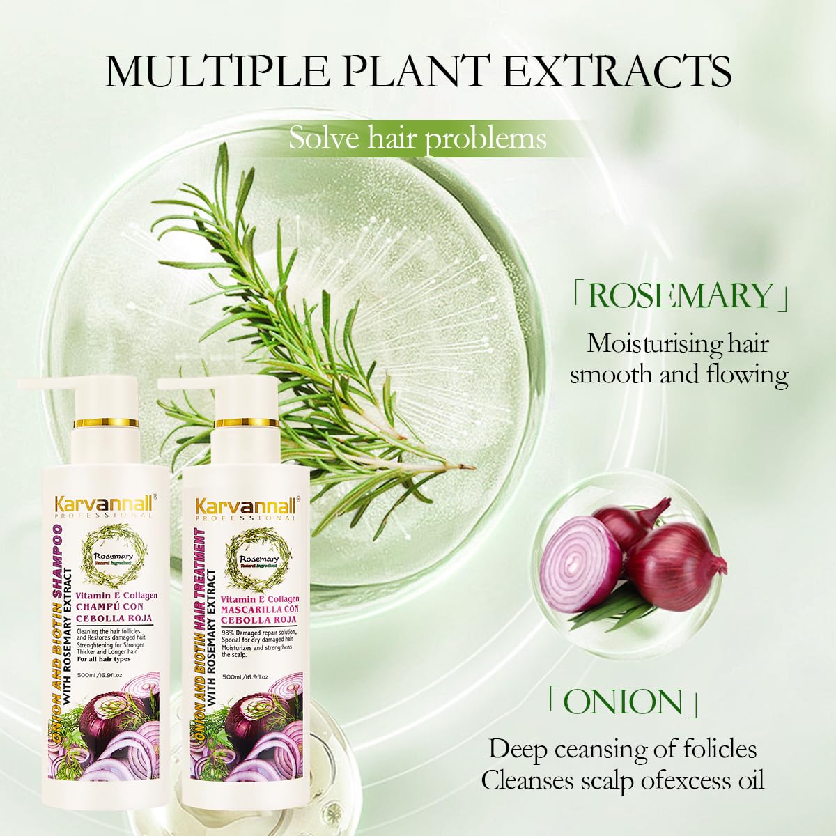 Karvannall Rosemary Biotin Shampoo & Hair Mask Set – Anti-Thinning, Onion Extract, Collagen & Vitamin E