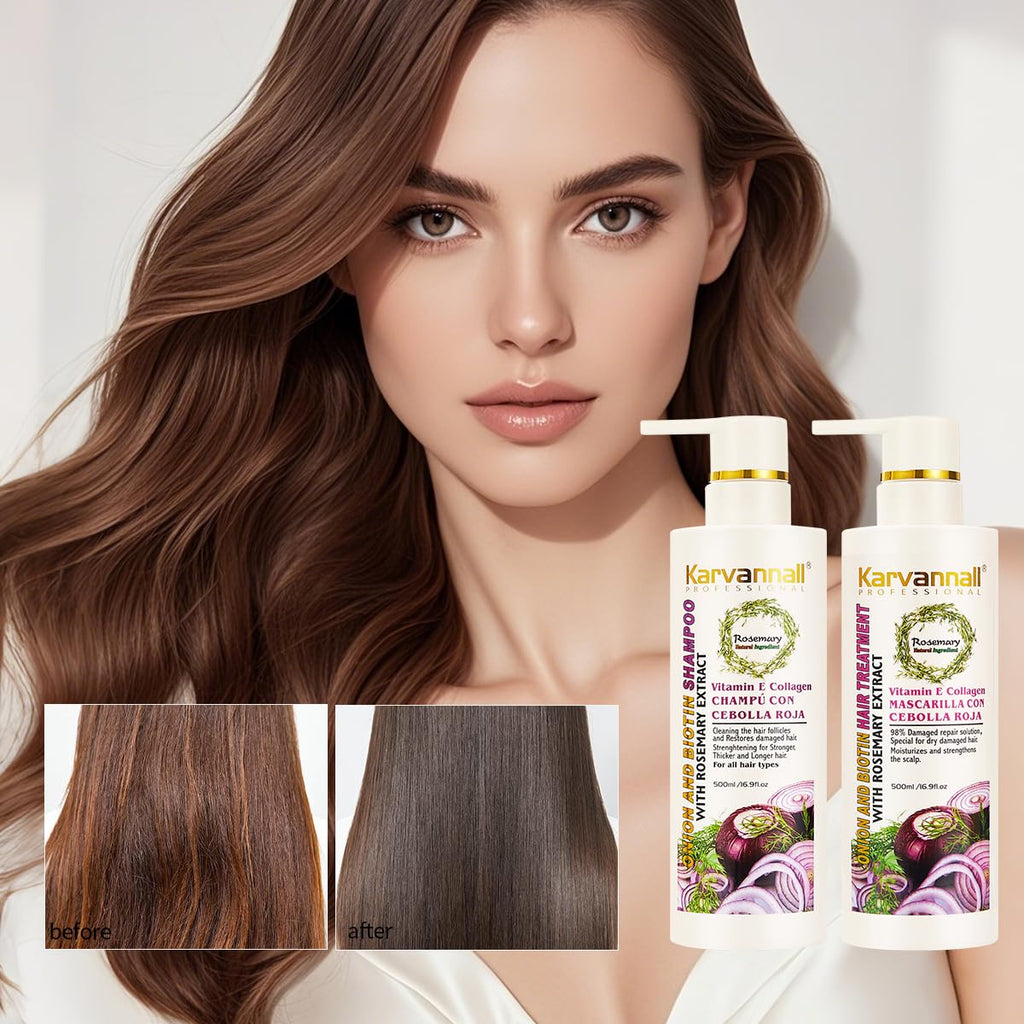 Karvannall Rosemary Biotin Shampoo & Hair Mask Set – Anti-Thinning, Onion Extract, Collagen & Vitamin E
