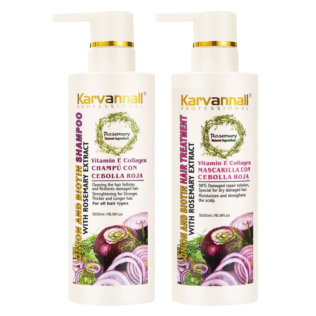 Karvannall Rosemary Biotin Shampoo & Hair Mask Set – Anti-Thinning, Onion Extract, Collagen & Vitamin E