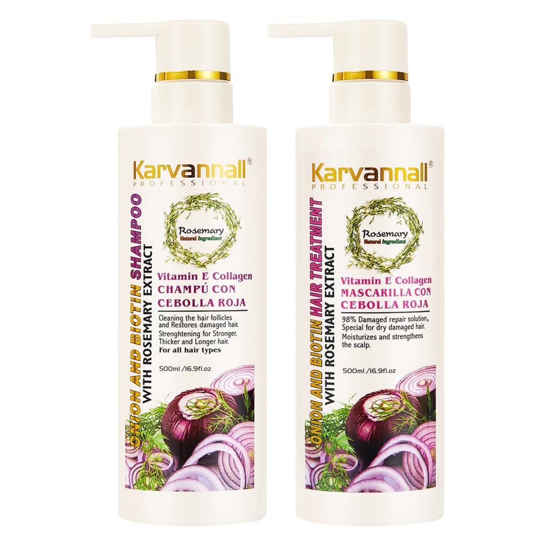 Karvannall Rosemary Biotin Shampoo & Hair Mask Set – Anti-Thinning, Onion Extract, Collagen & Vitamin E