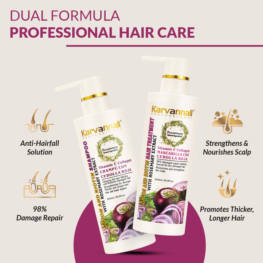 Karvannall Rosemary Biotin Shampoo & Hair Mask Set – Anti-Thinning, Onion Extract, Collagen & Vitamin E