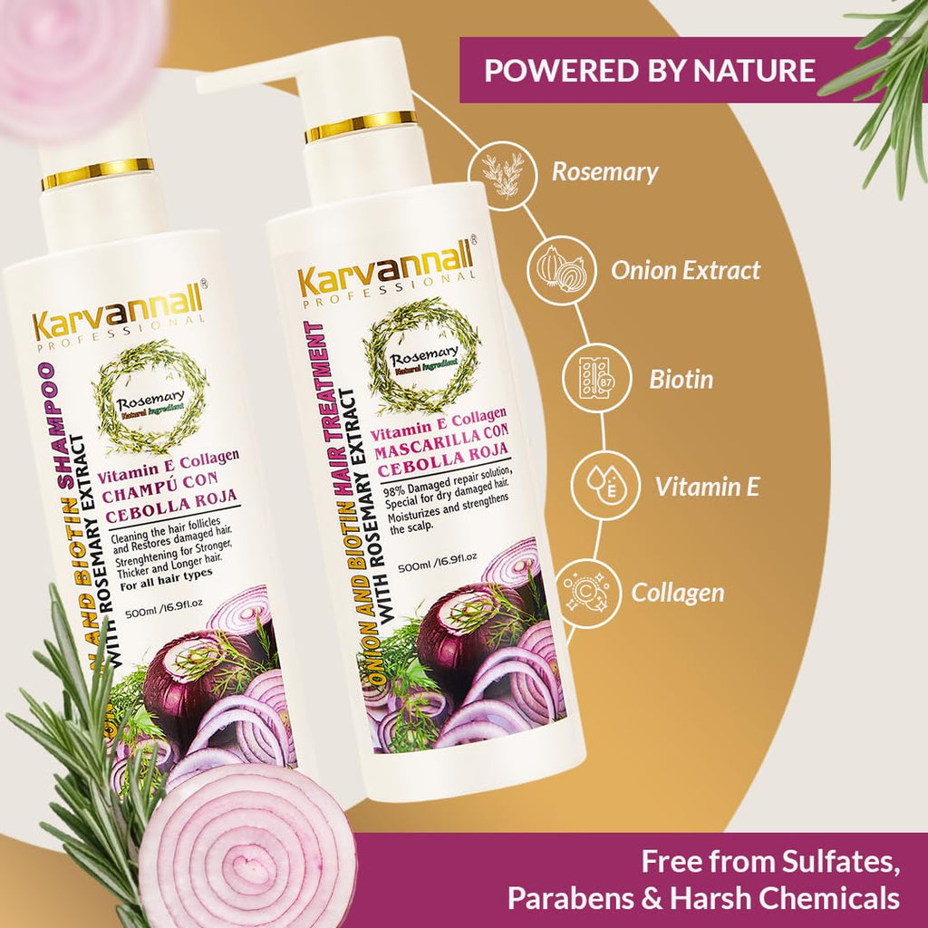 Karvannall Rosemary Biotin Shampoo & Hair Mask Set – Anti-Thinning, Onion Extract, Collagen & Vitamin E