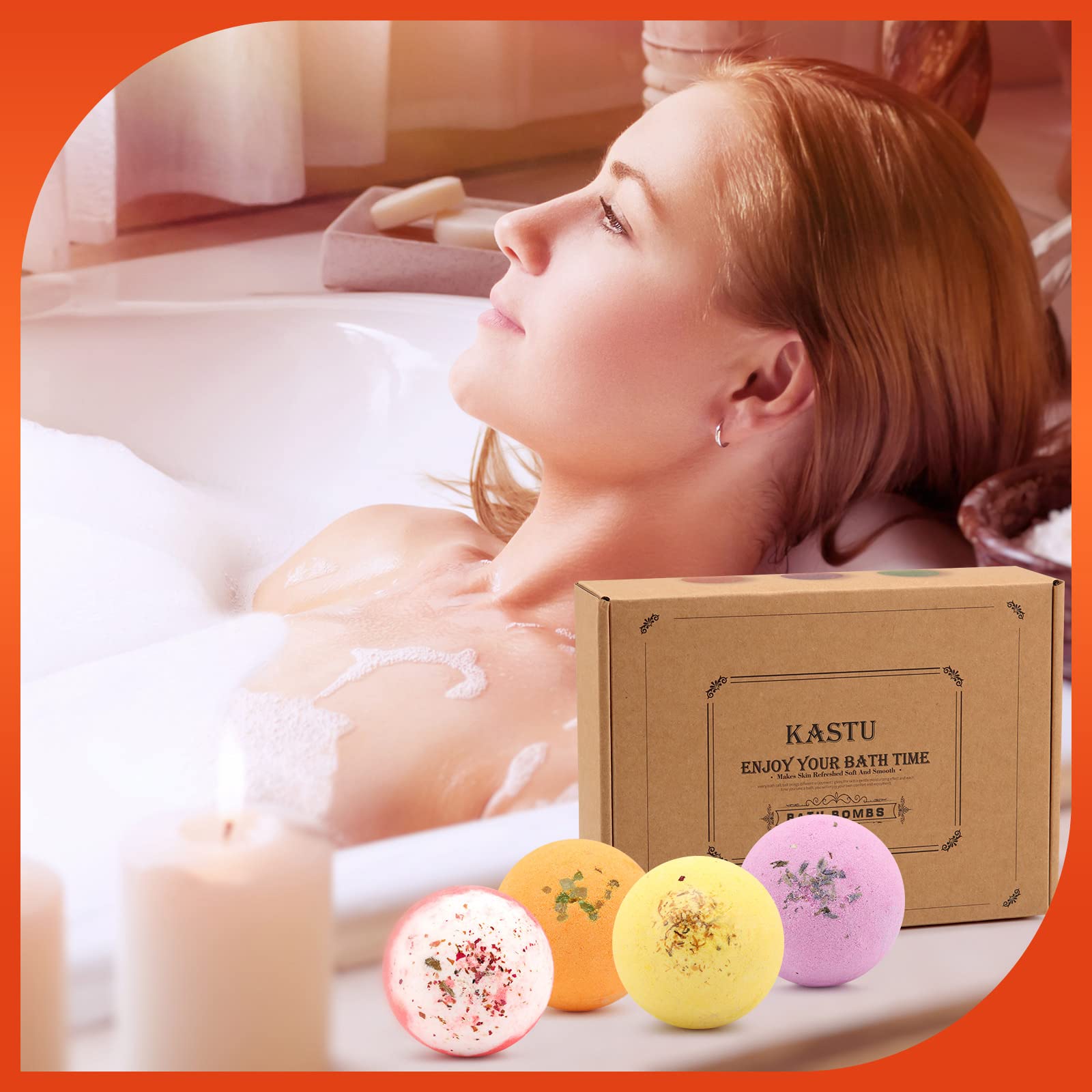 KASTU Bath Bombs Salt Balls Gift Set – 12 Aromatherapy Fizzy Bath Bombs with Vanilla Menthol Rose Oils