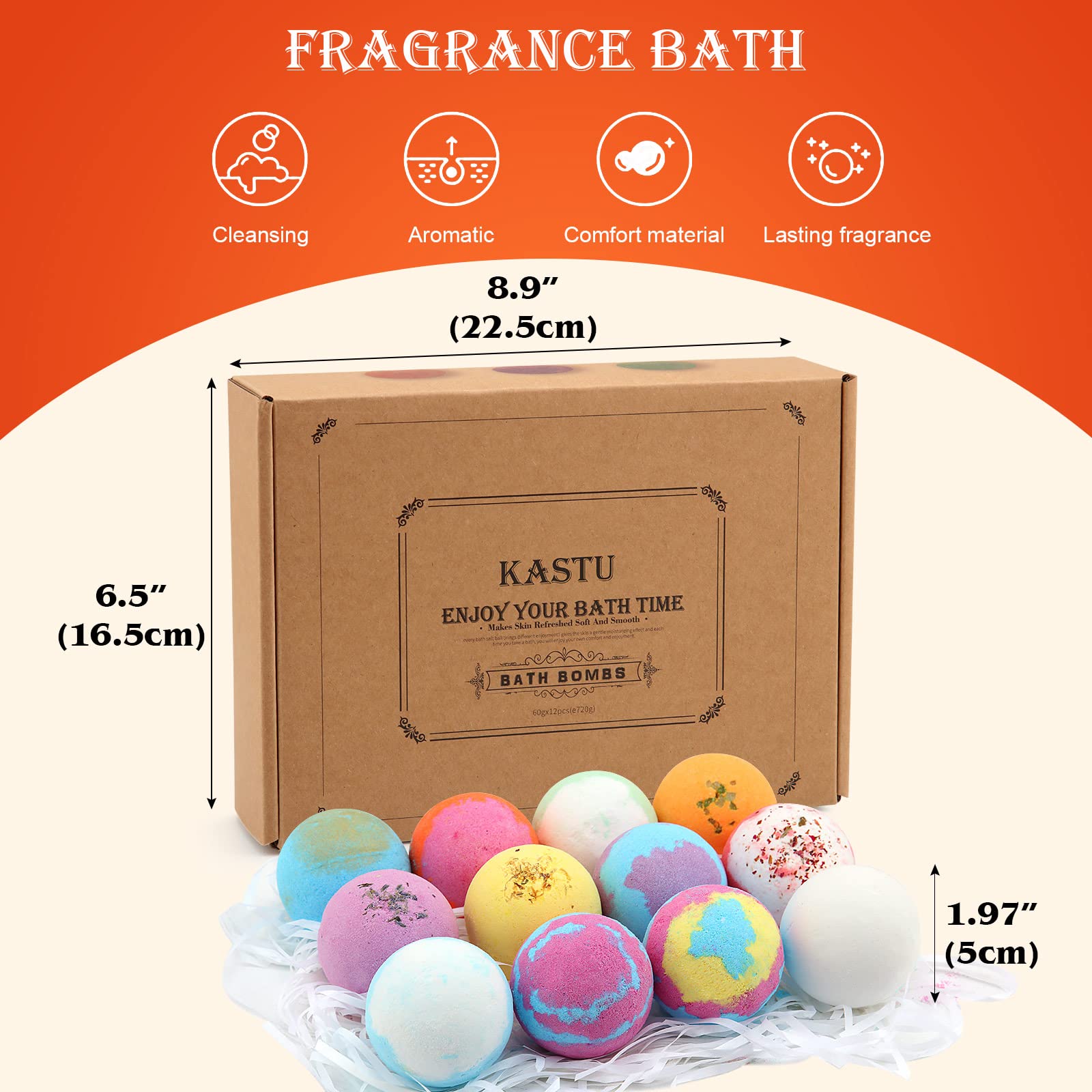 KASTU Bath Bombs Salt Balls Gift Set – 12 Aromatherapy Fizzy Bath Bombs with Vanilla Menthol Rose Oils