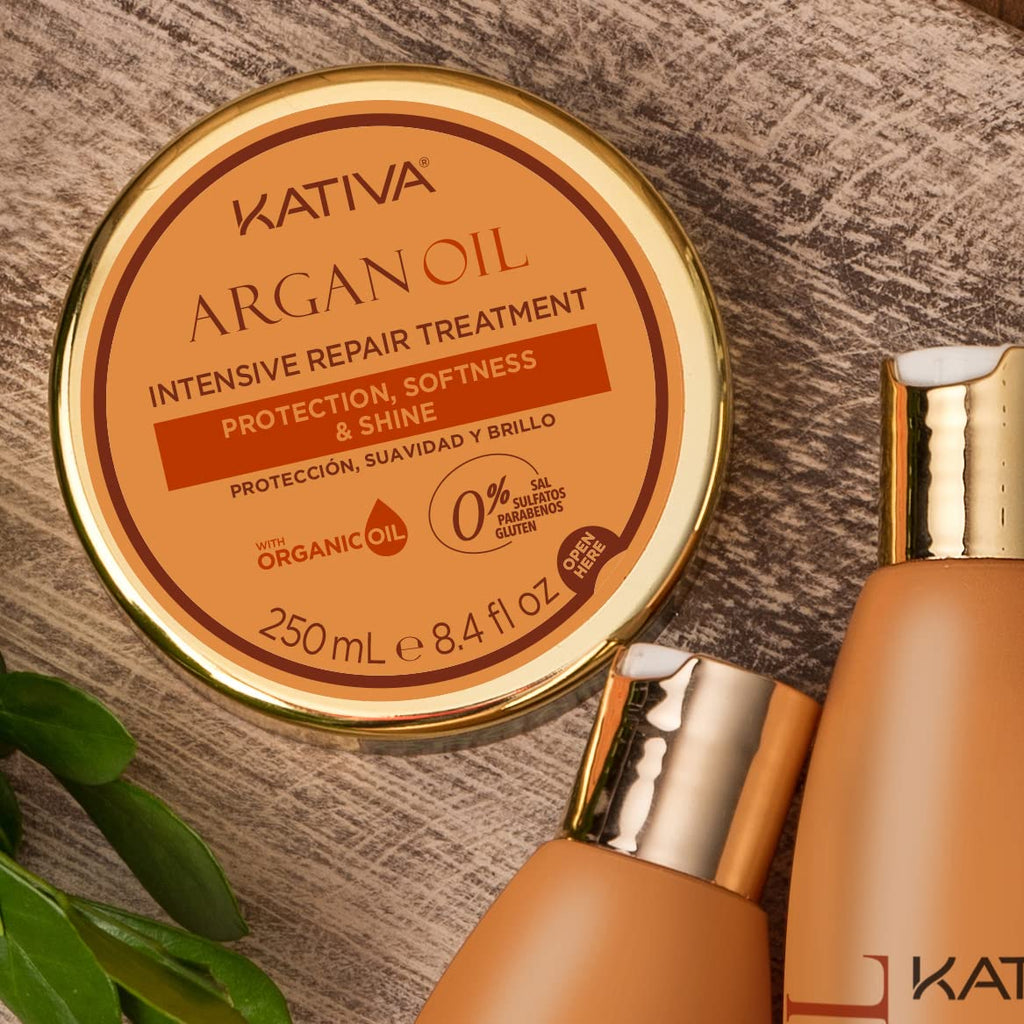 Kativa Argan Oil Intensive Repair Mask - 250 ml | Hydration & Protection for Dry or Damaged Hair | Salt & Sulfate Free, Gluten & Paraben Free