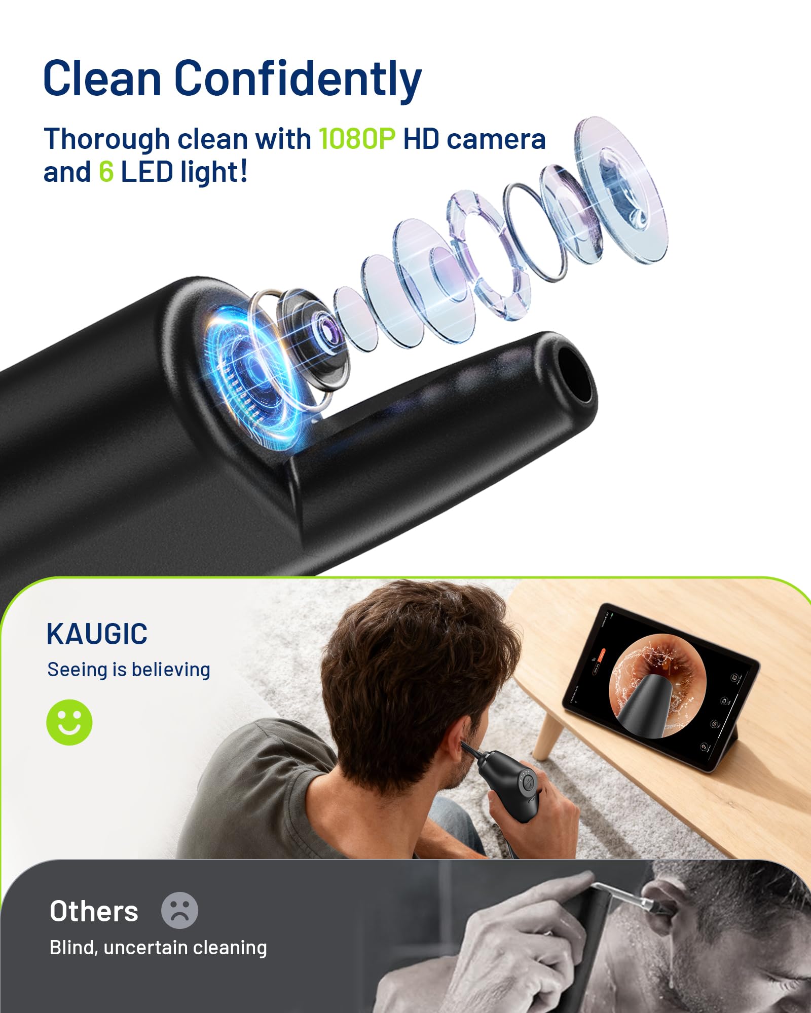KAUGIC Smart Ear Cleaner with Camera – 1080P Visualization, 4 Modes, 2000mAh, FSA/HSA Eligible