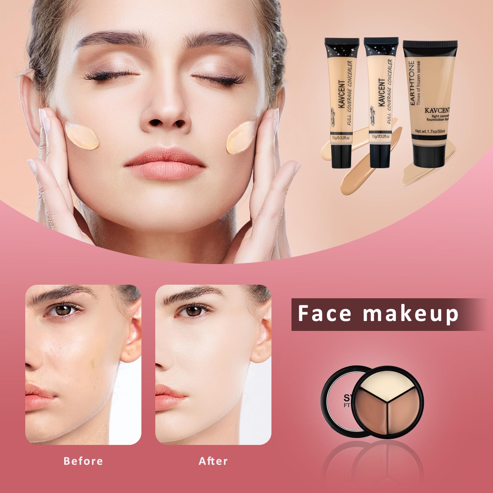 KAVCENT All-in-One Makeup Set for Women – Complete Starter Kit (Eyeshadow Palette, Lip Gloss, Foundation, Mascara)