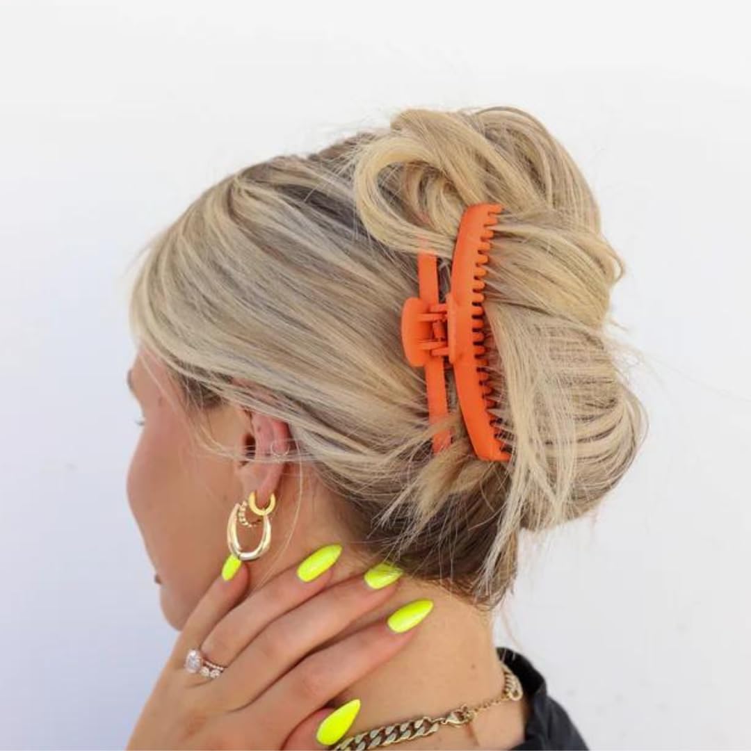 KAXI Hold Everything Midi Hair Claw – 44 Teeth, Neon Orange, Strong Clip for Thick and Thin Hair