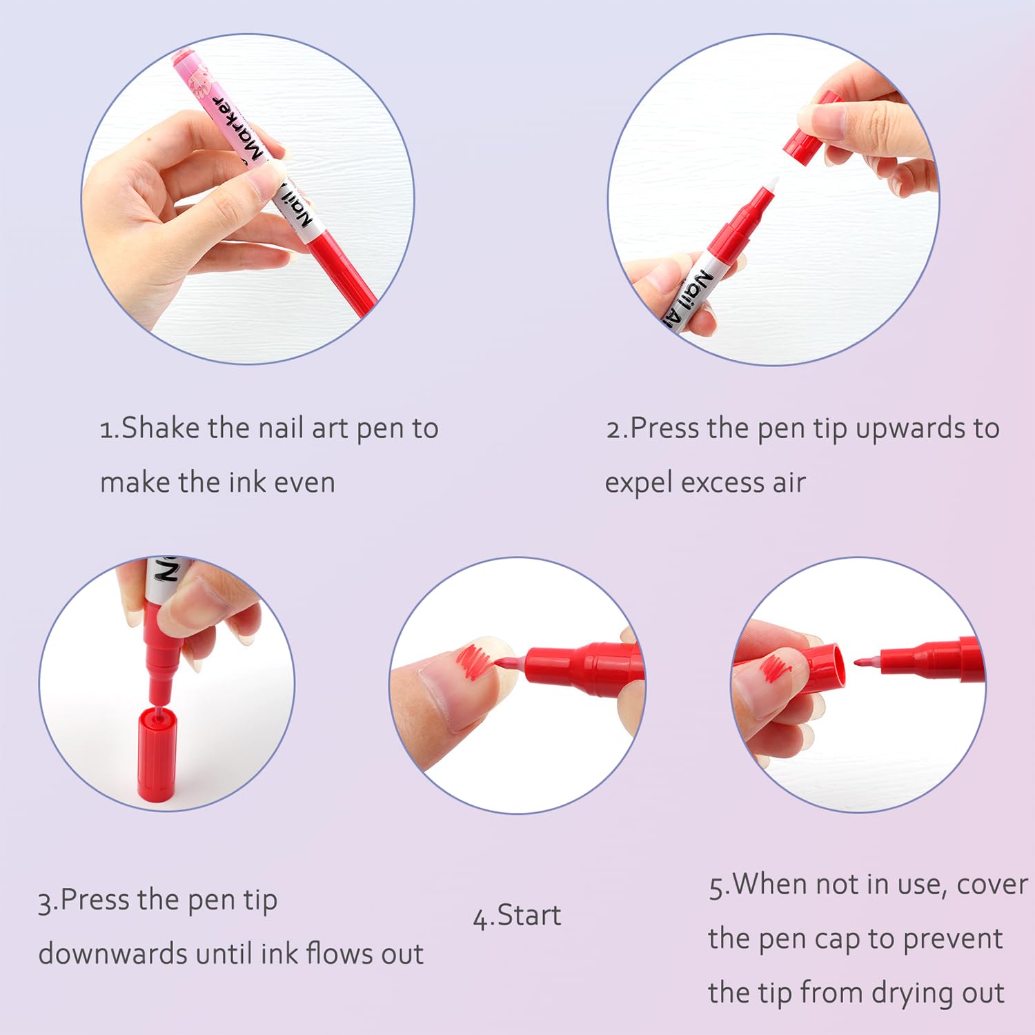 KAYLLE&KT 12-Color Nail Art Pens Set - Waterproof, Quick-Dry DIY Nail Markers