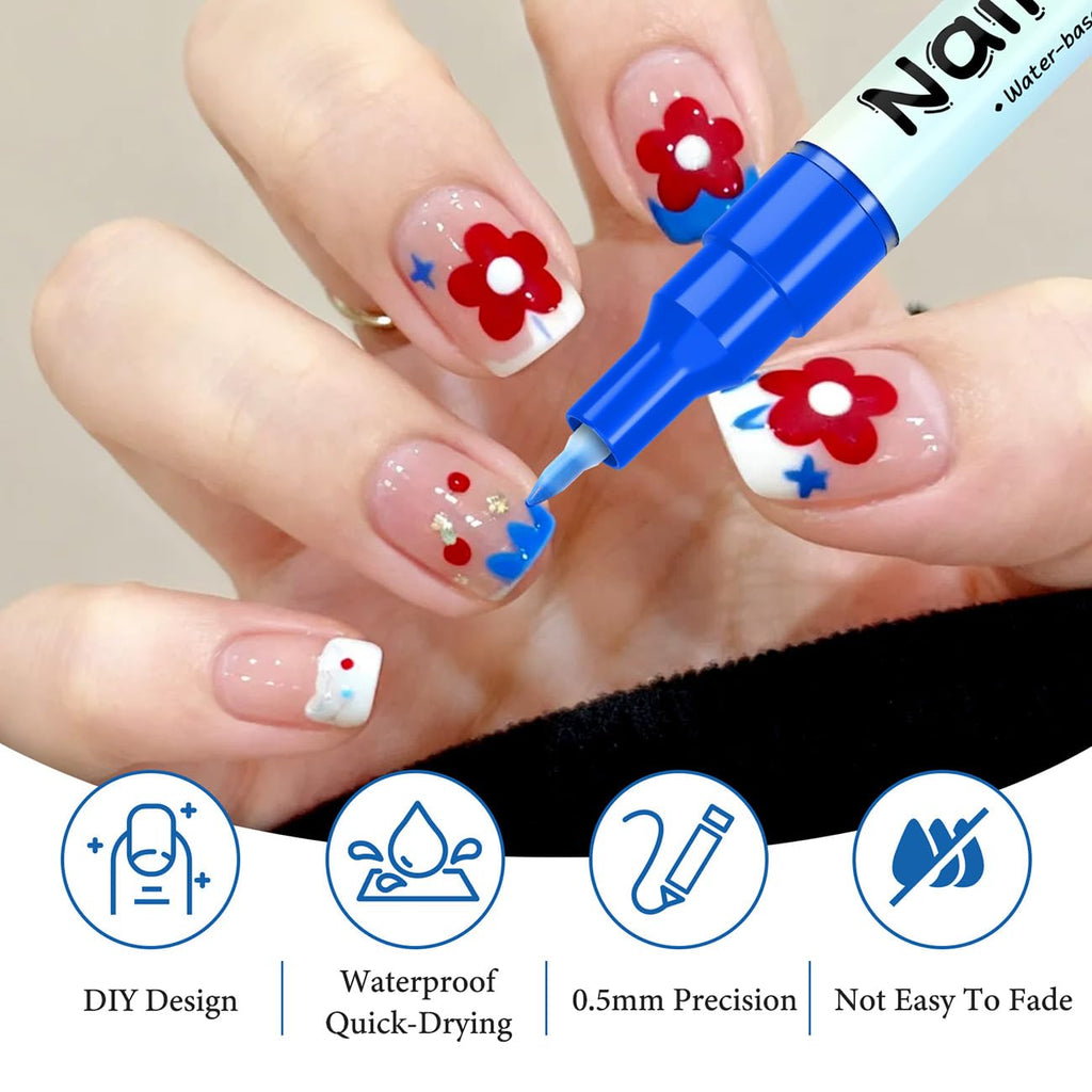 KAYLLE&KT 12-Color Nail Art Pens Set - Waterproof, Quick-Dry DIY Nail Markers