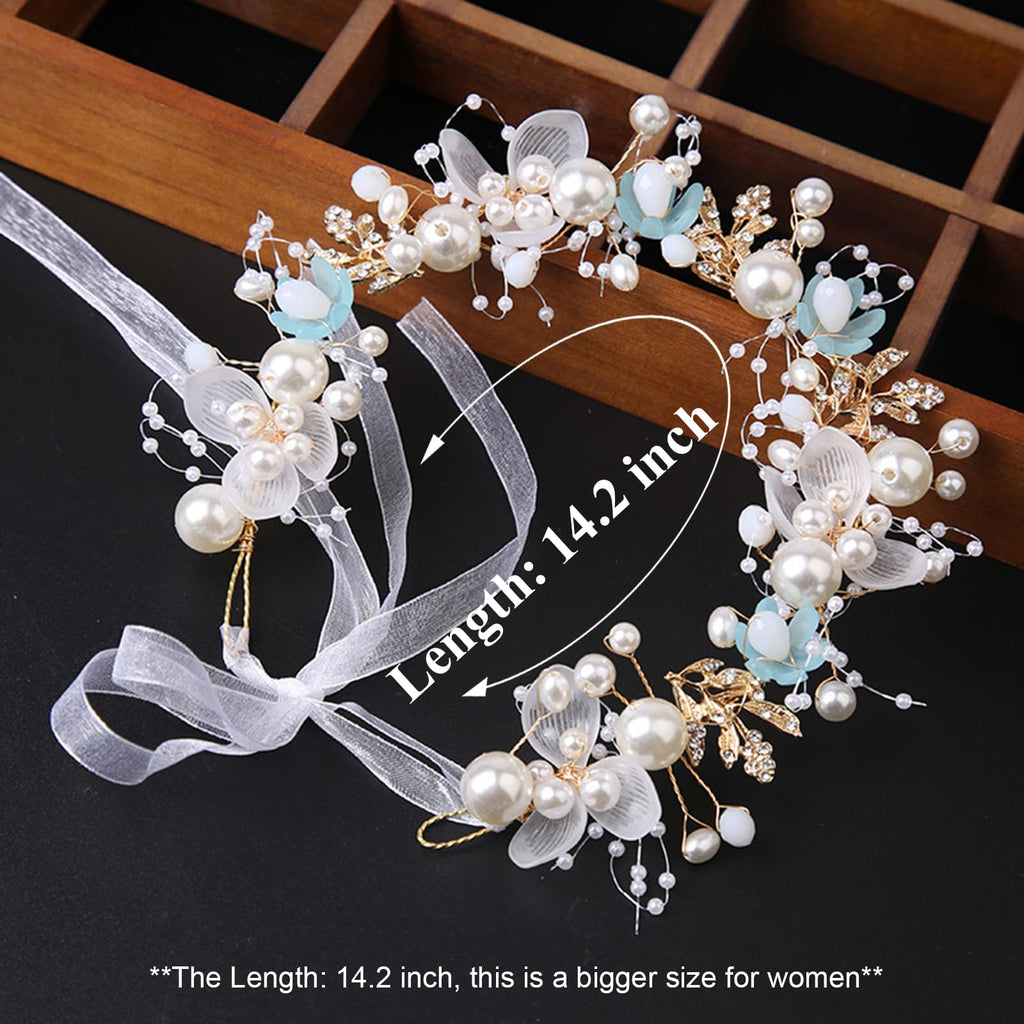 Kayzon Kids Wedding Hair Headpiece - Blue Princess Flower Pearl Headband