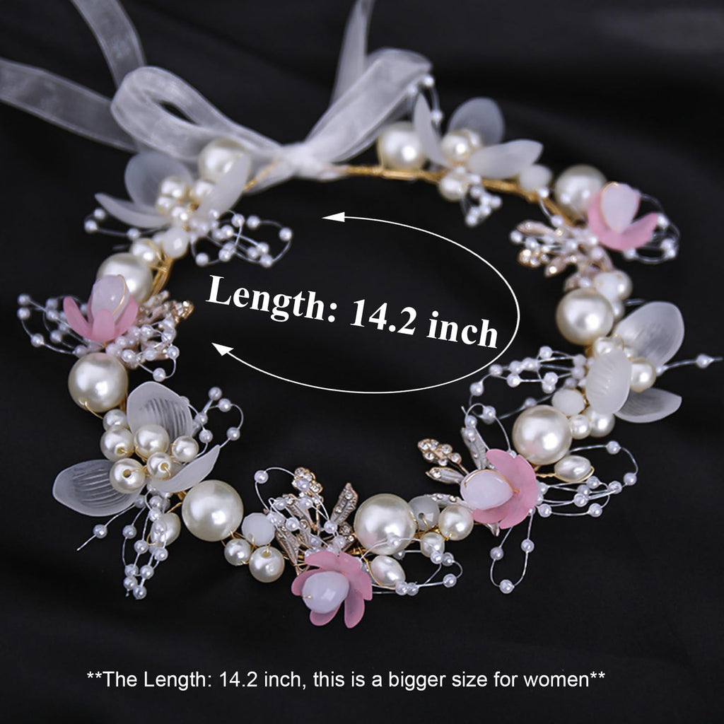 KAYZON Kids Flower Girl Pearl Headband - Pink Princess Hair Accessory for Weddings
