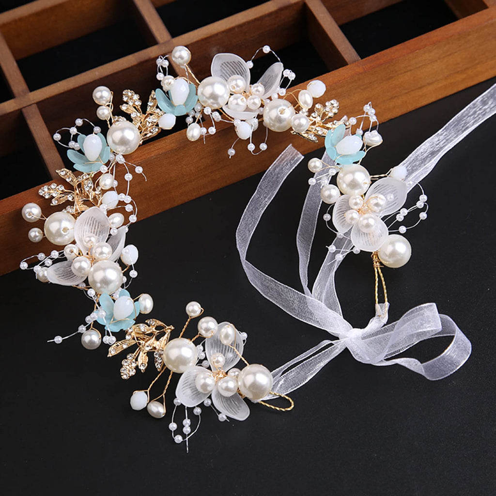 Kayzon Kids Wedding Hair Headpiece - Blue Princess Flower Pearl Headband