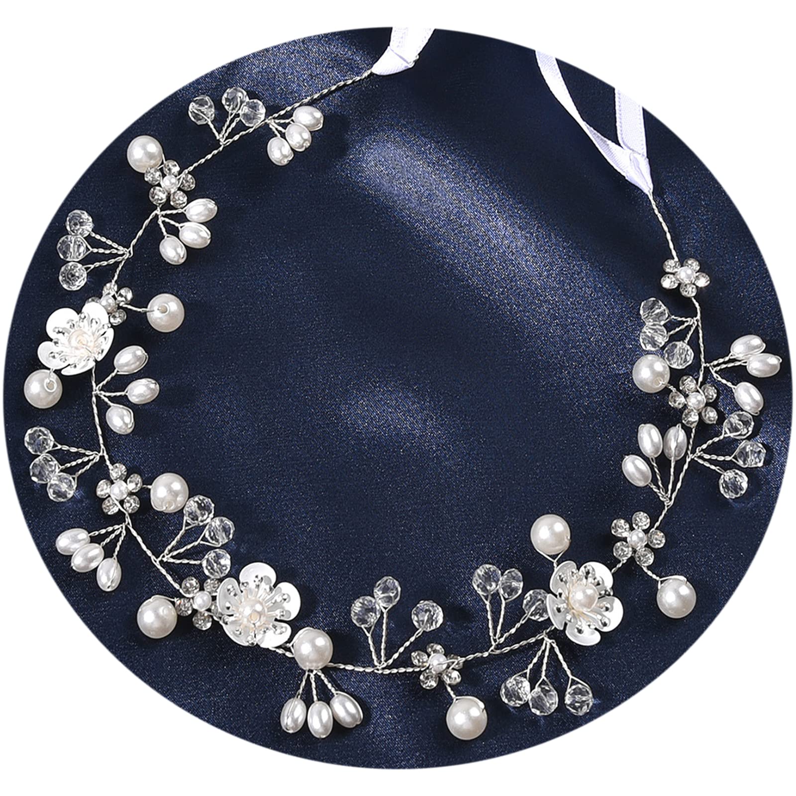 Kayzon Silver Pearl Flower Girl Headband – Bridal Wedding Hair Accessory