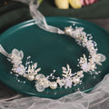 Kayzon Girl's Flower Headpiece – White Pearl Headband, Silver Bridal Hair Accessory