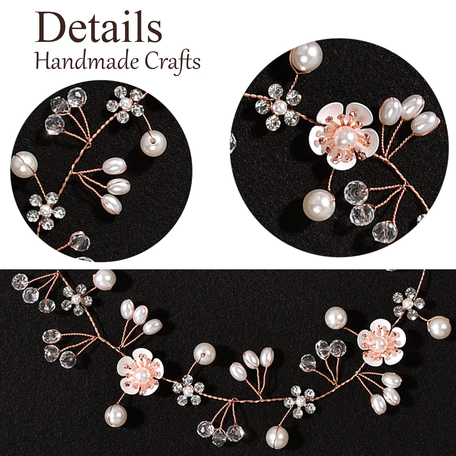 KAYZON Flower Girl Headpiece Rose Gold — Pearl and Flower Bridal Hair Accessory