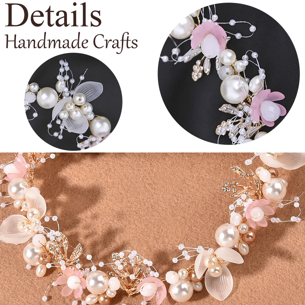 KAYZON Kids Flower Girl Pearl Headband - Pink Princess Hair Accessory for Weddings