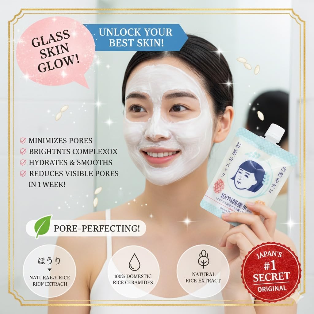 Keana Rice Face Pack Water Brightening 170g – Pore Tightening & Deep Hydration, Japanese-Inspired Skin Treatment