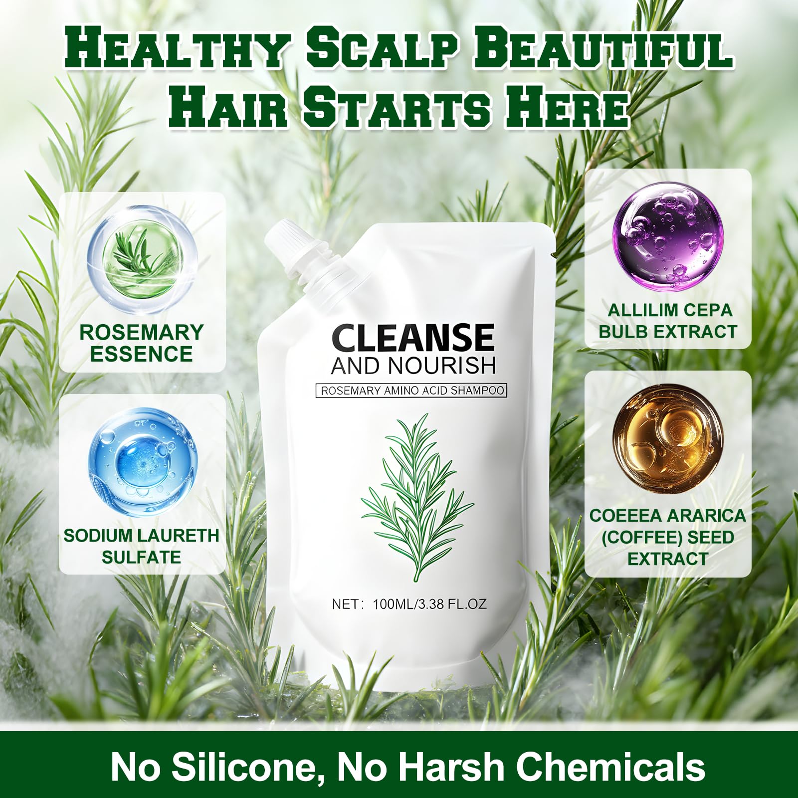 KEBEGE Rosemary Amino Acid Shampoo – Strengthen Roots for Thinning Hair (2 Pack)