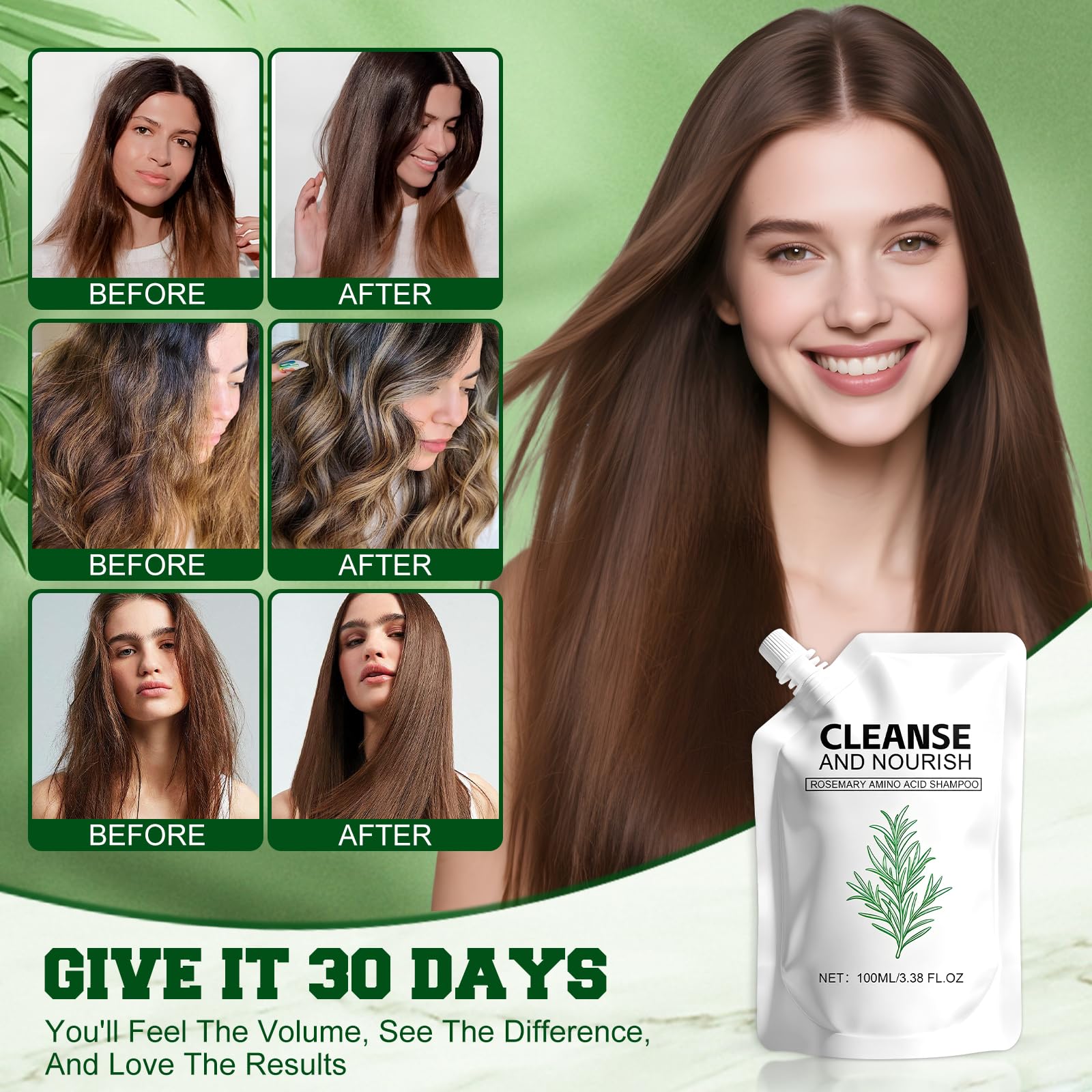 KEBEGE Rosemary Amino Acid Shampoo – Strengthen Roots for Thinning Hair (2 Pack)