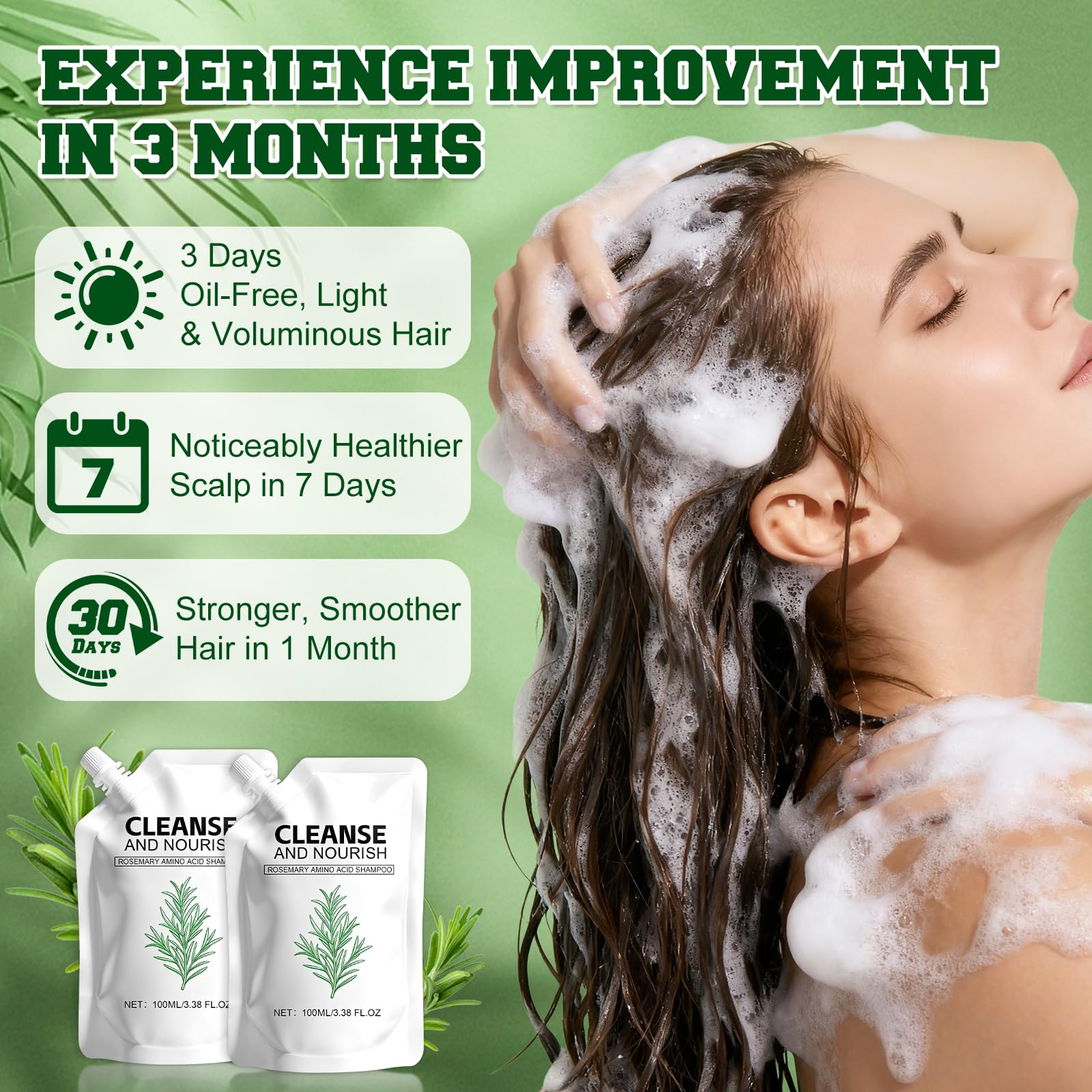 KEBEGE Rosemary Amino Acid Shampoo – Strengthen Roots for Thinning Hair (2 Pack)