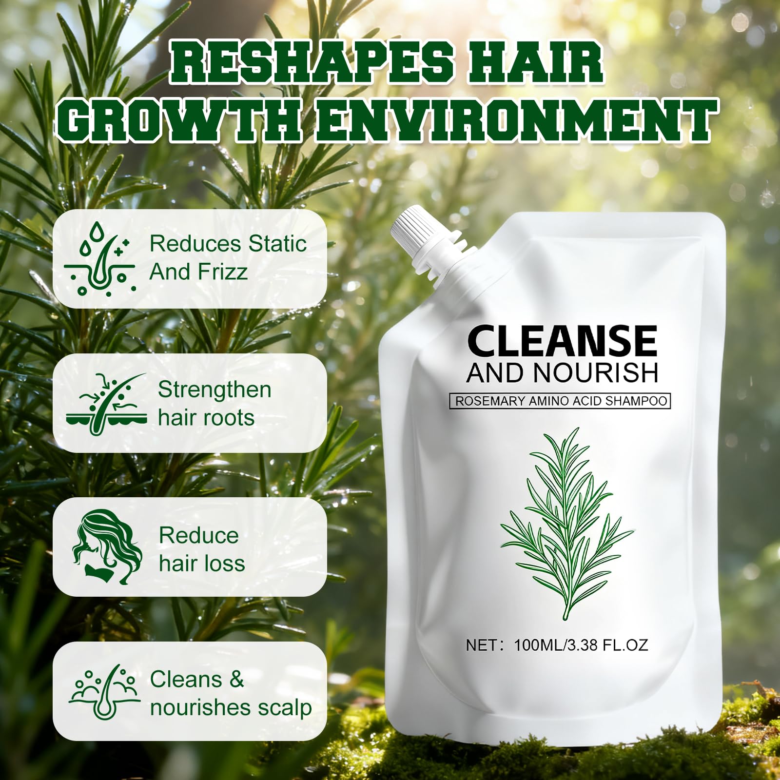 KEBEGE Rosemary Amino Acid Shampoo – Strengthen Roots for Thinning Hair (2 Pack)