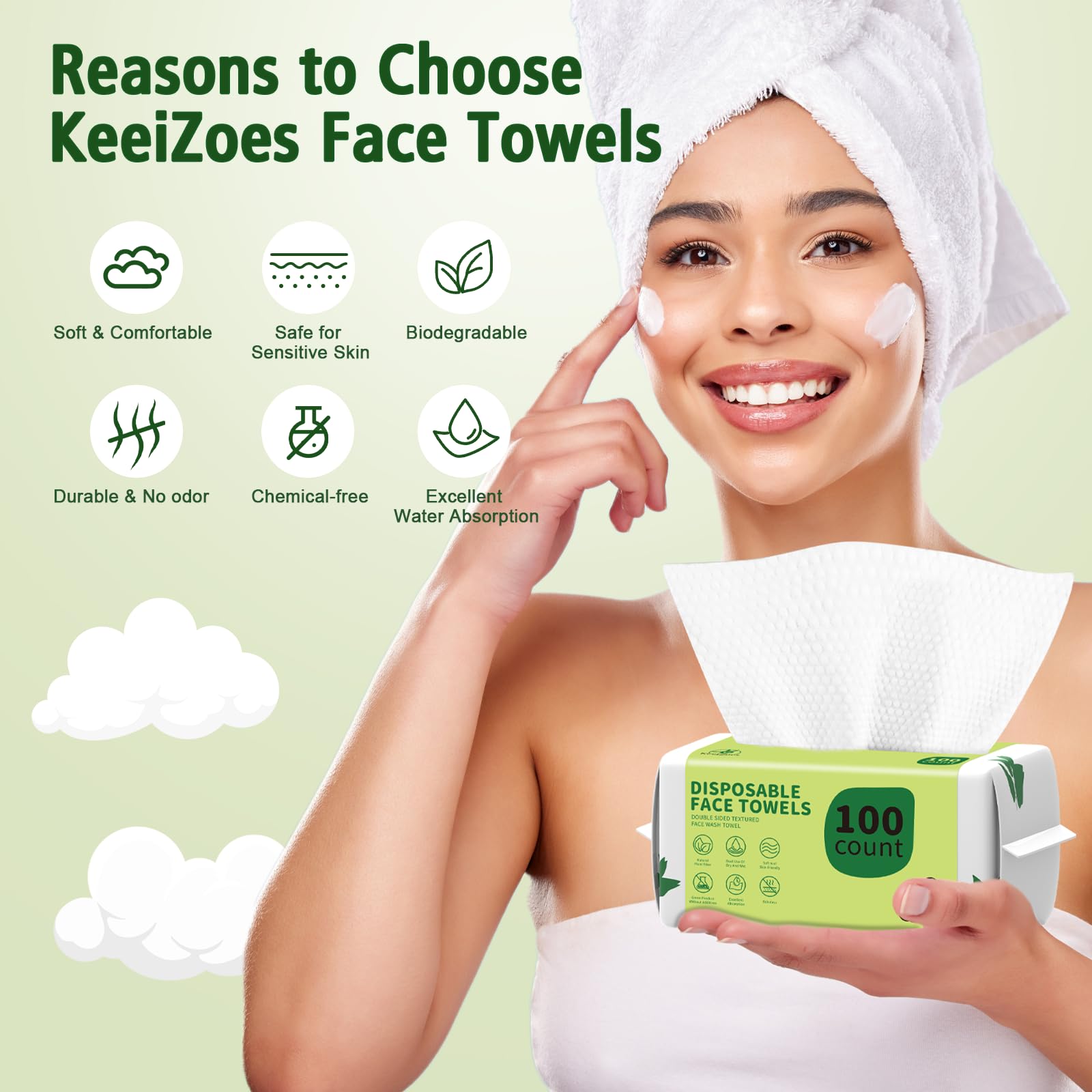 KeeiZoes Disposable Face Towels 600 Count – Biodegradable, Ultra-Soft & Thick for Sensitive Skin