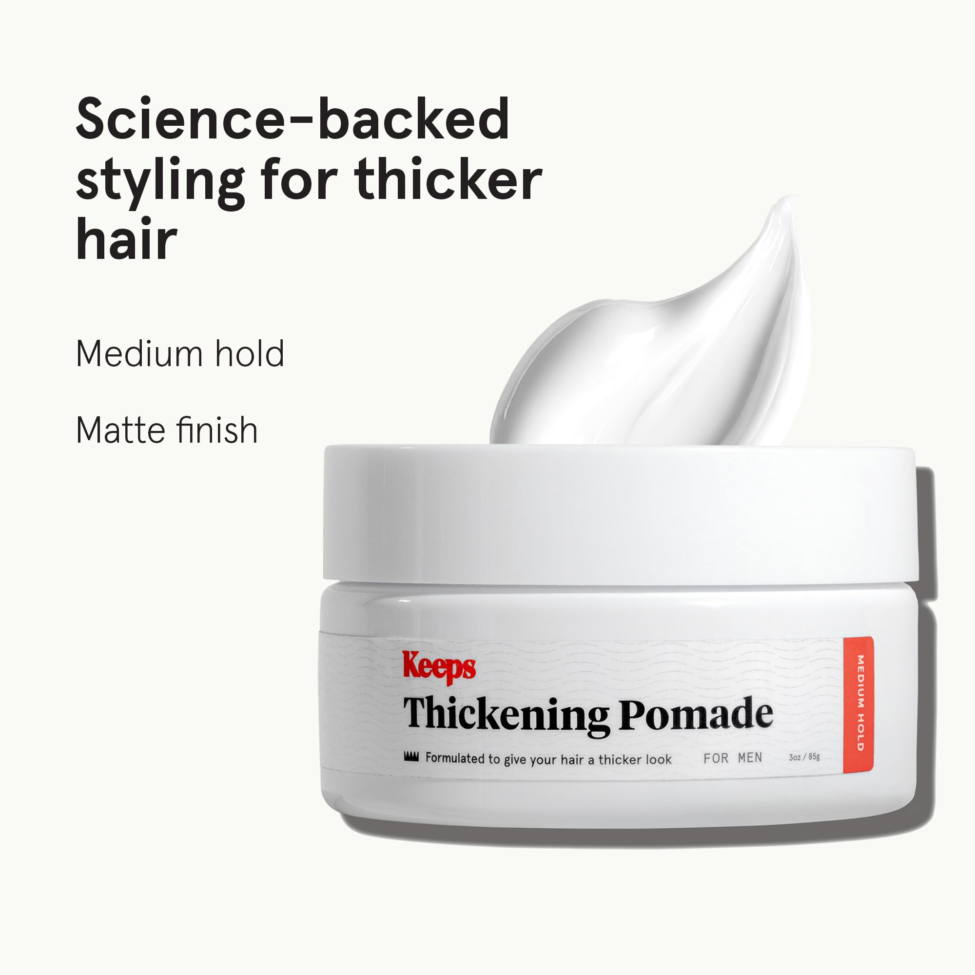 Keeps Matte Thickening Hair Pomade for Men — Medium Hold, Fuller-Looking Hair with Biotin, Caffeine, Green Tea & Saw Palmetto