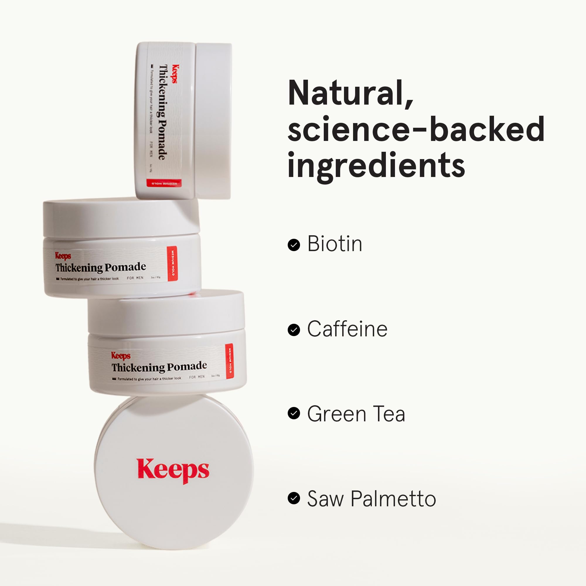 Keeps Matte Thickening Hair Pomade for Men — Medium Hold, Fuller-Looking Hair with Biotin, Caffeine, Green Tea & Saw Palmetto