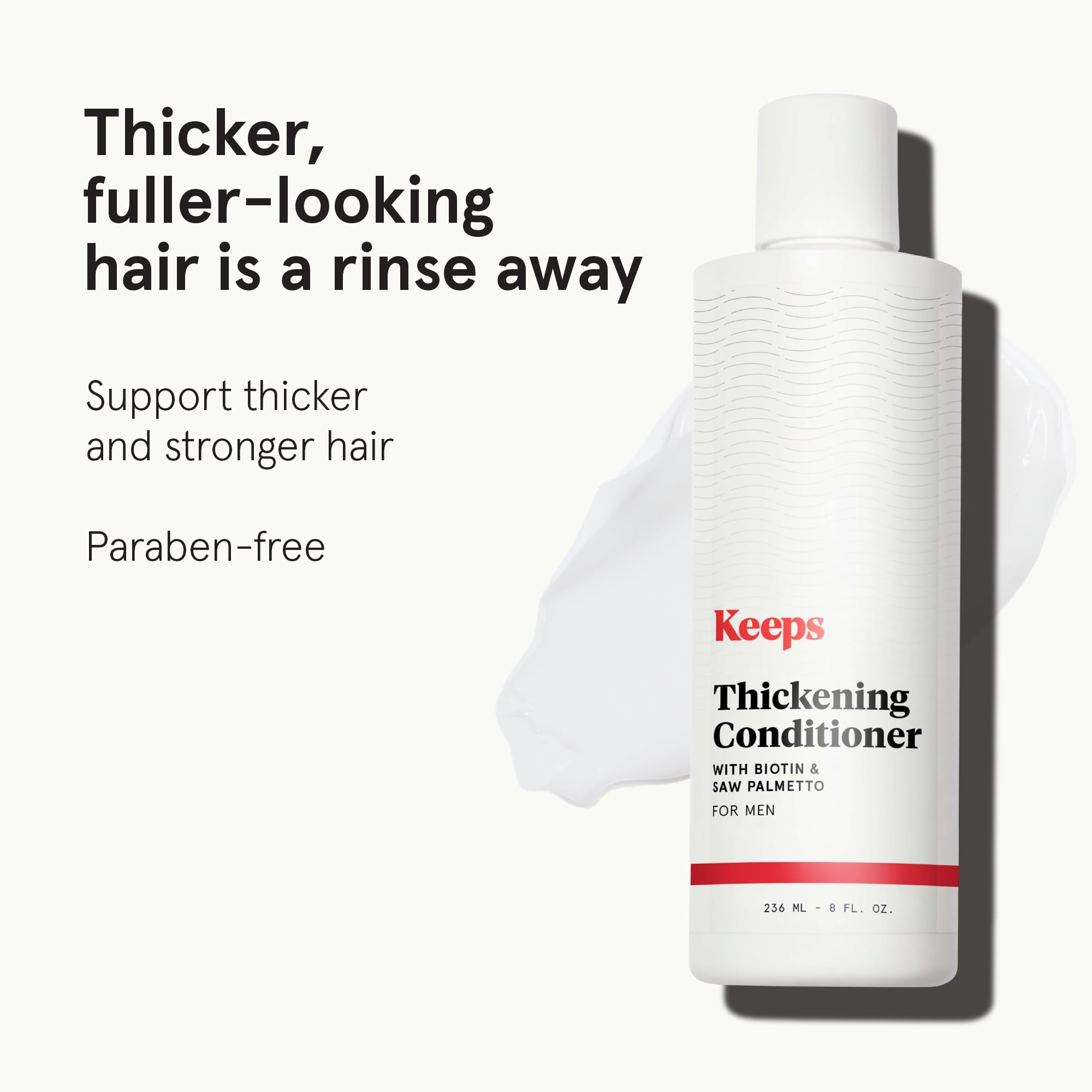 Keeps Hair Thickening Conditioner for Men — Fuller, Thicker Hair (8 oz) | Biotin, Caffeine, Saw Palmetto