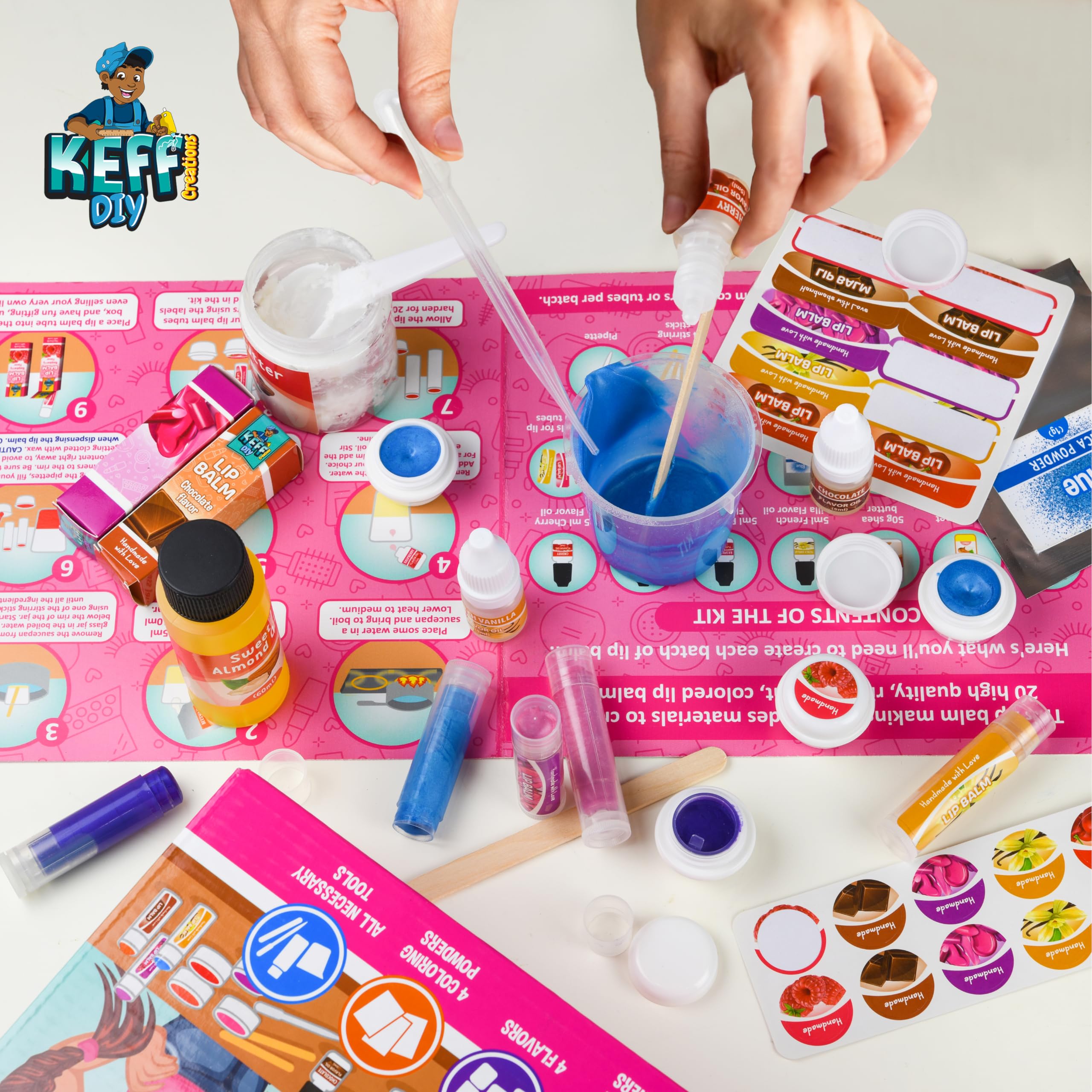 KEFF 51Pcs Lip Balm Making Kit – DIY Lip Balm & Lip Gloss Kit for Kids | Beeswax, Shea Butter, Flavors & Colors