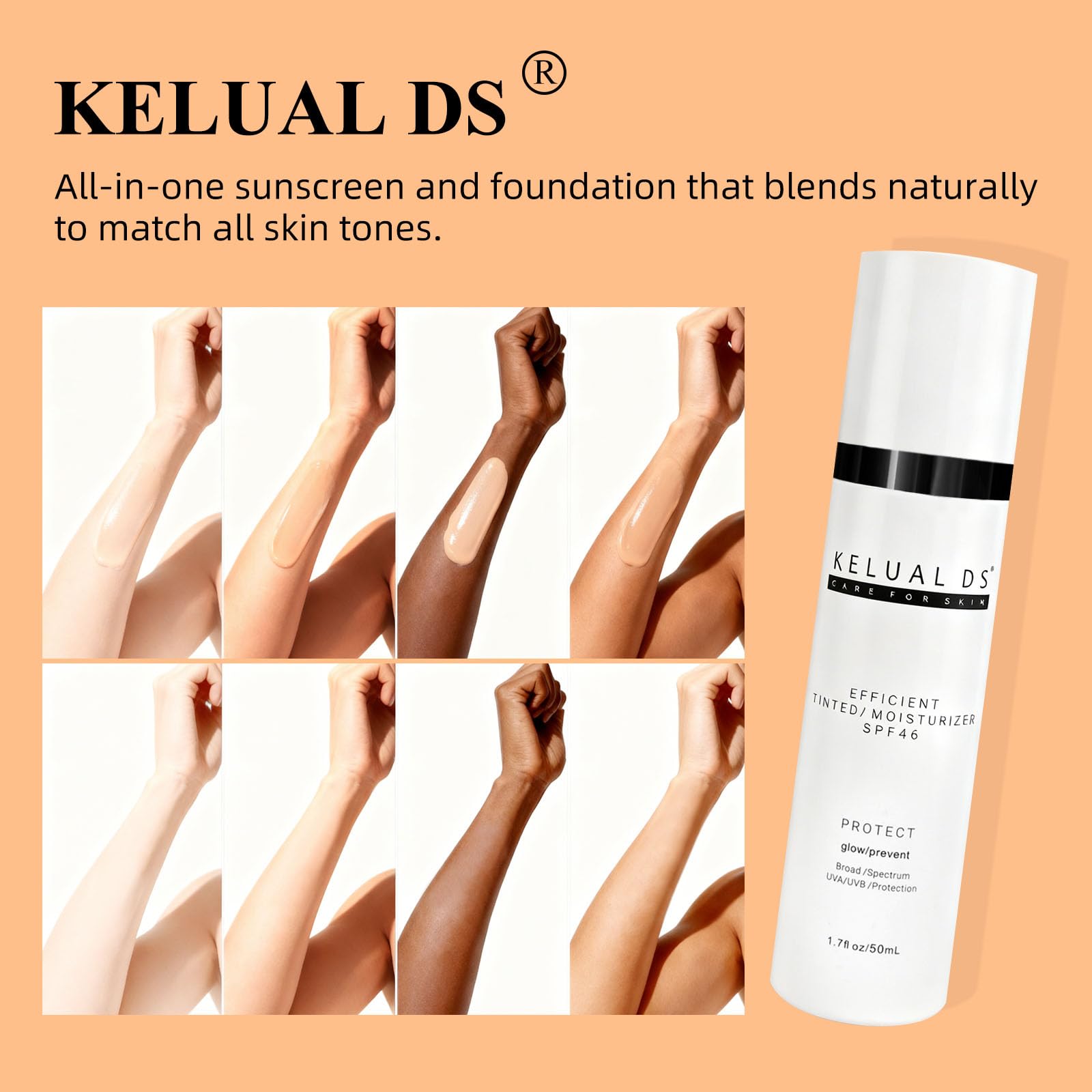 KELUAL DS Anti-Aging Tinted Moisturizer SPF 46 | Sheer Hydrating Sunscreen & Tint