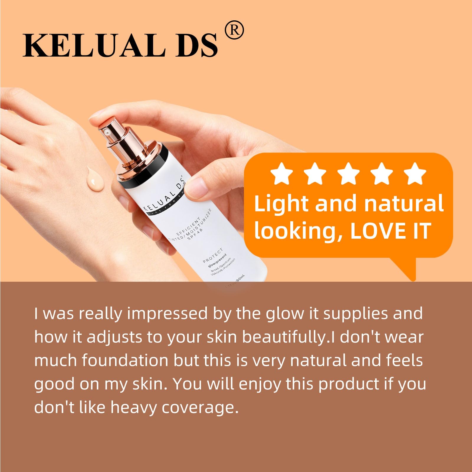 KELUAL DS Anti-Aging Tinted Moisturizer SPF 46 | Sheer Hydrating Sunscreen & Tint
