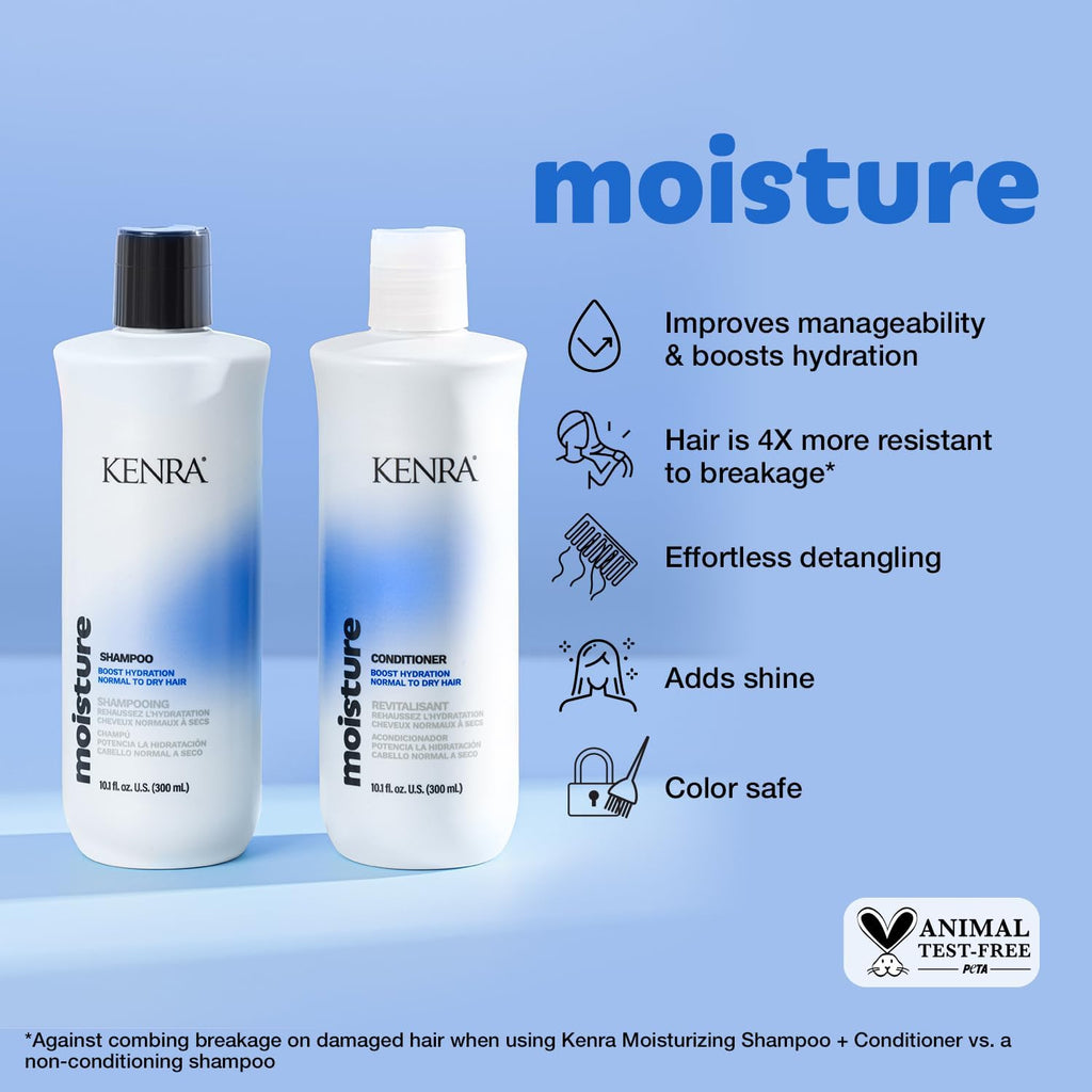 Kenra Professional Moisture Shampoo & Conditioner Set | Hydration, Shine, Color Safe | Normal to Dry Hair | 10.1 fl oz