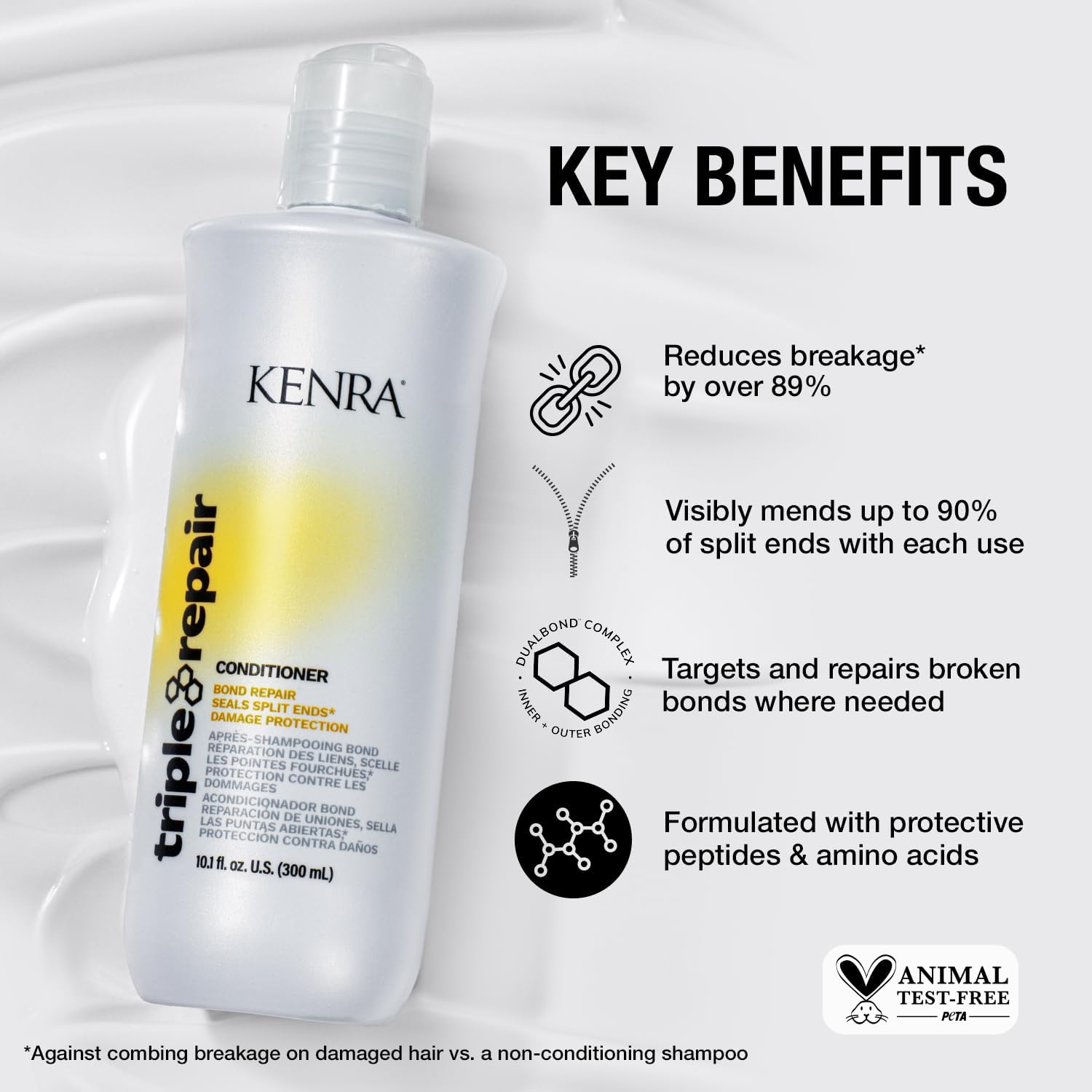 Kenra Triple Repair Shampoo & Conditioner Set – Bond Repair, Split Ends, Sulfate-Free | 10.1 fl oz