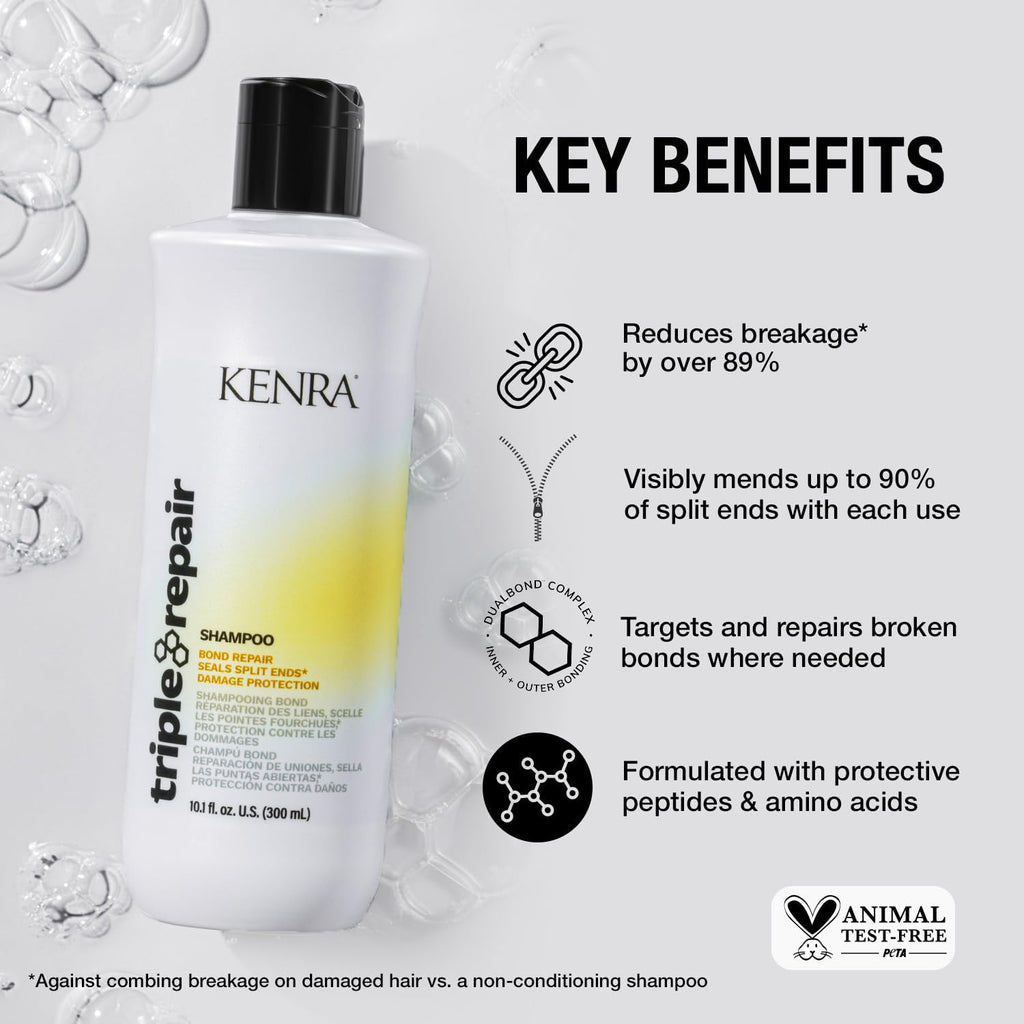 Kenra Triple Repair Shampoo & Conditioner Set – Bond Repair, Split Ends, Sulfate-Free | 10.1 fl oz