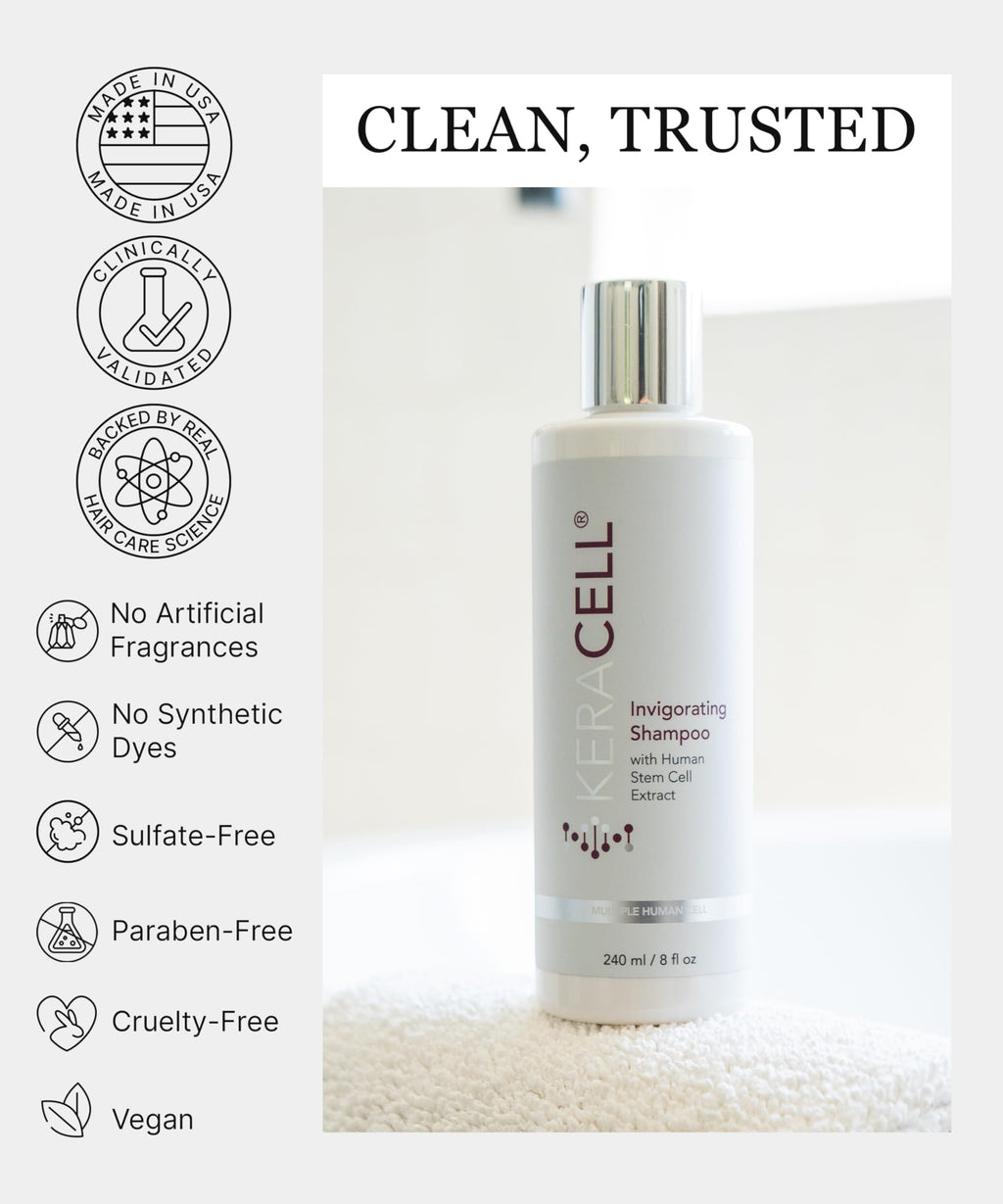 Keracell Invigorating Shampoo – Hair Growth & Scalp Support with Human Stem Cell Extract, Cleanse, Strengthen & Hydrate (8 oz)