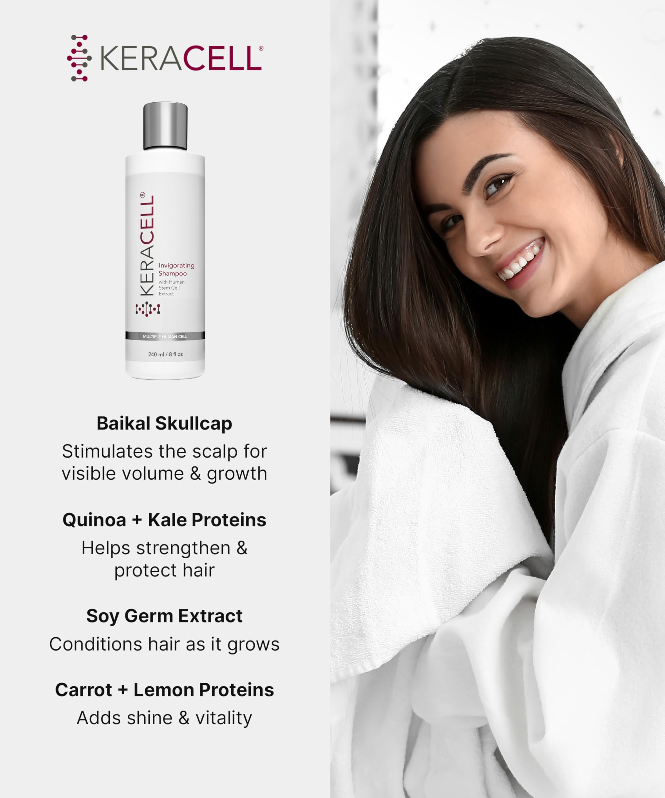 Keracell Invigorating Shampoo – Hair Growth & Scalp Support with Human Stem Cell Extract, Cleanse, Strengthen & Hydrate (8 oz)