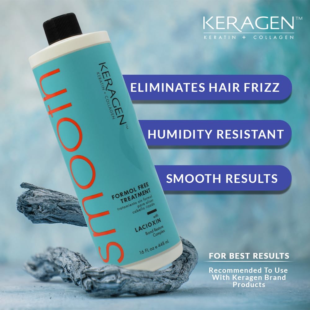 Keragen Brazilian Keratin Smoothing Treatment - Formaldehyde-Free Blowout for Frizzy, Dry, or Damaged Hair | Fine to Medium Hair | 16 oz